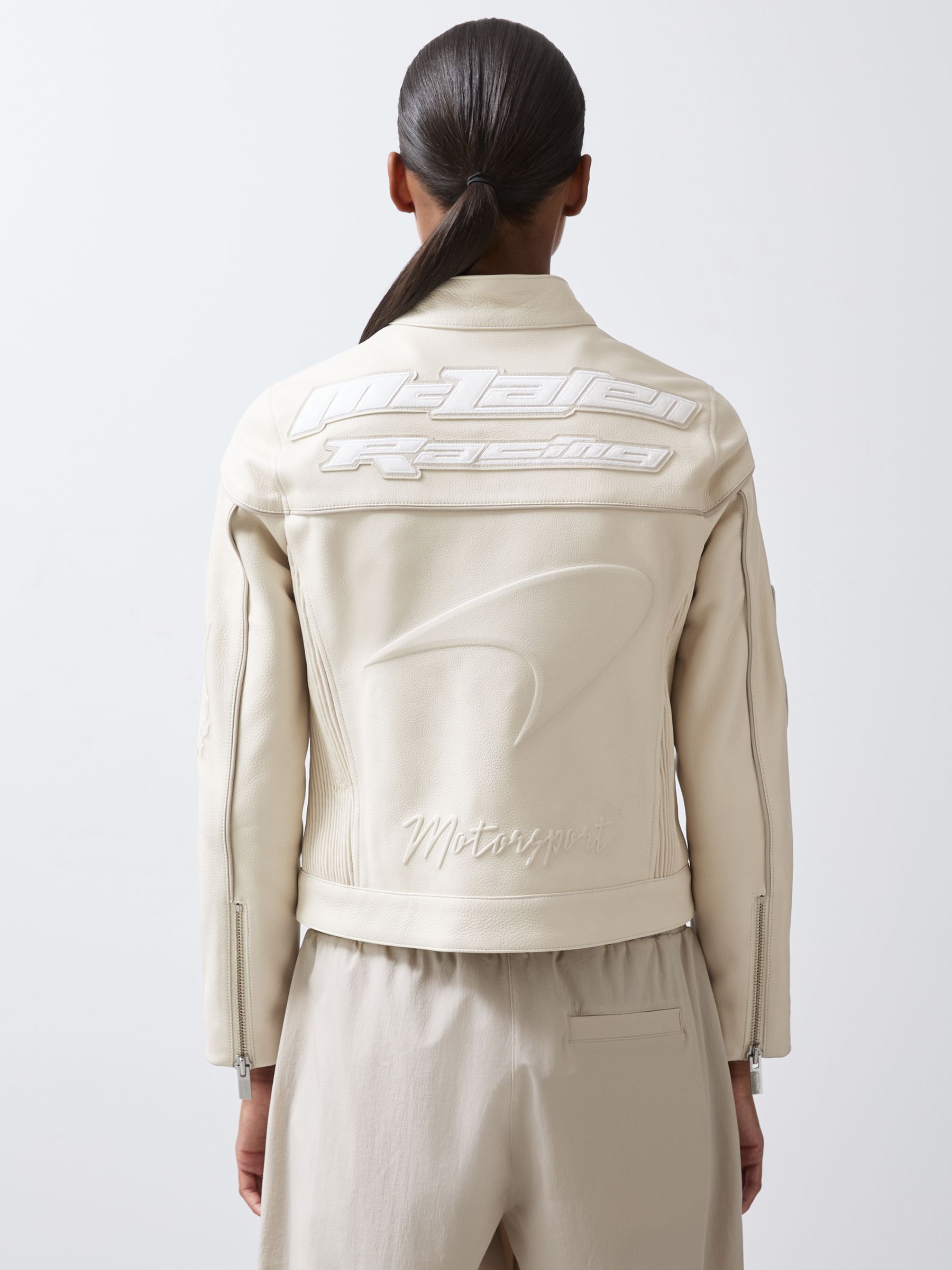 McLaren F1 Team Leather Biker Jacket in Off White