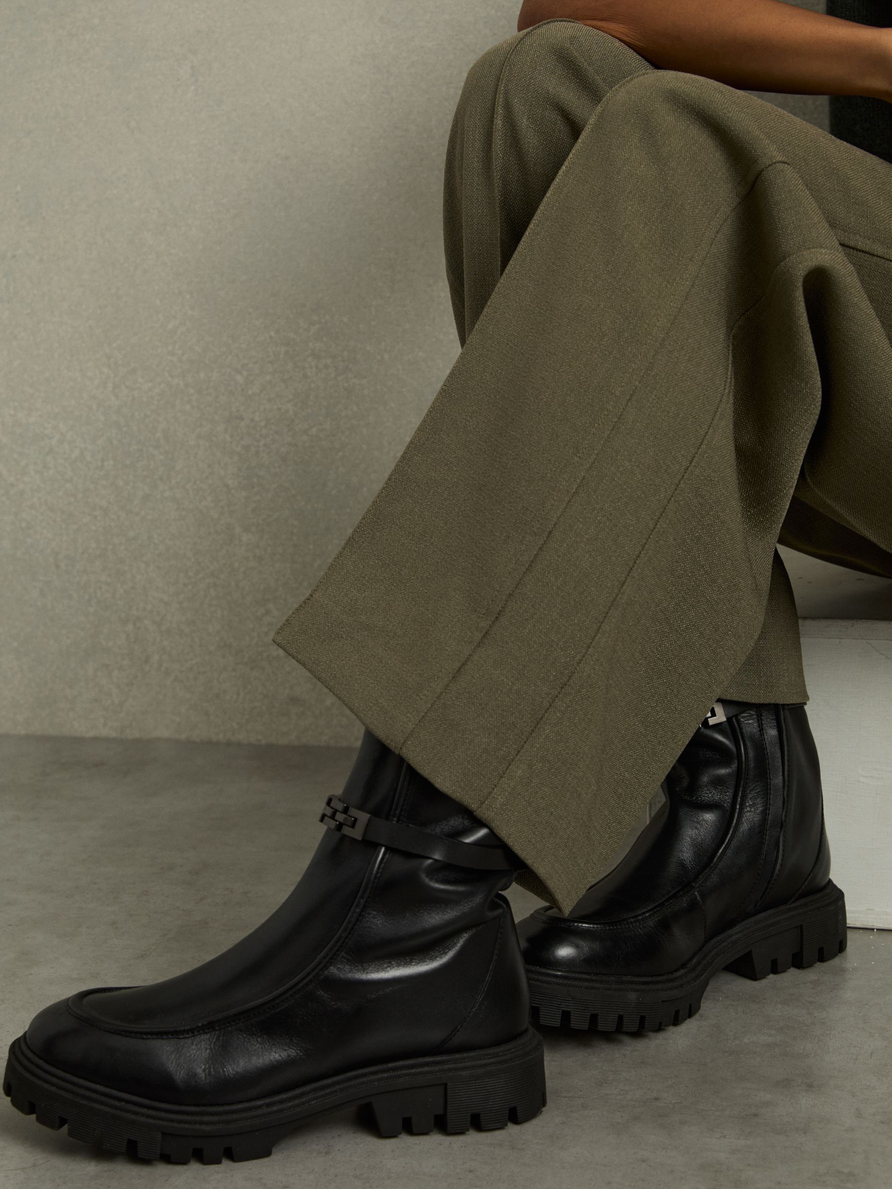 Chain Embellished Ankle Boots in Black