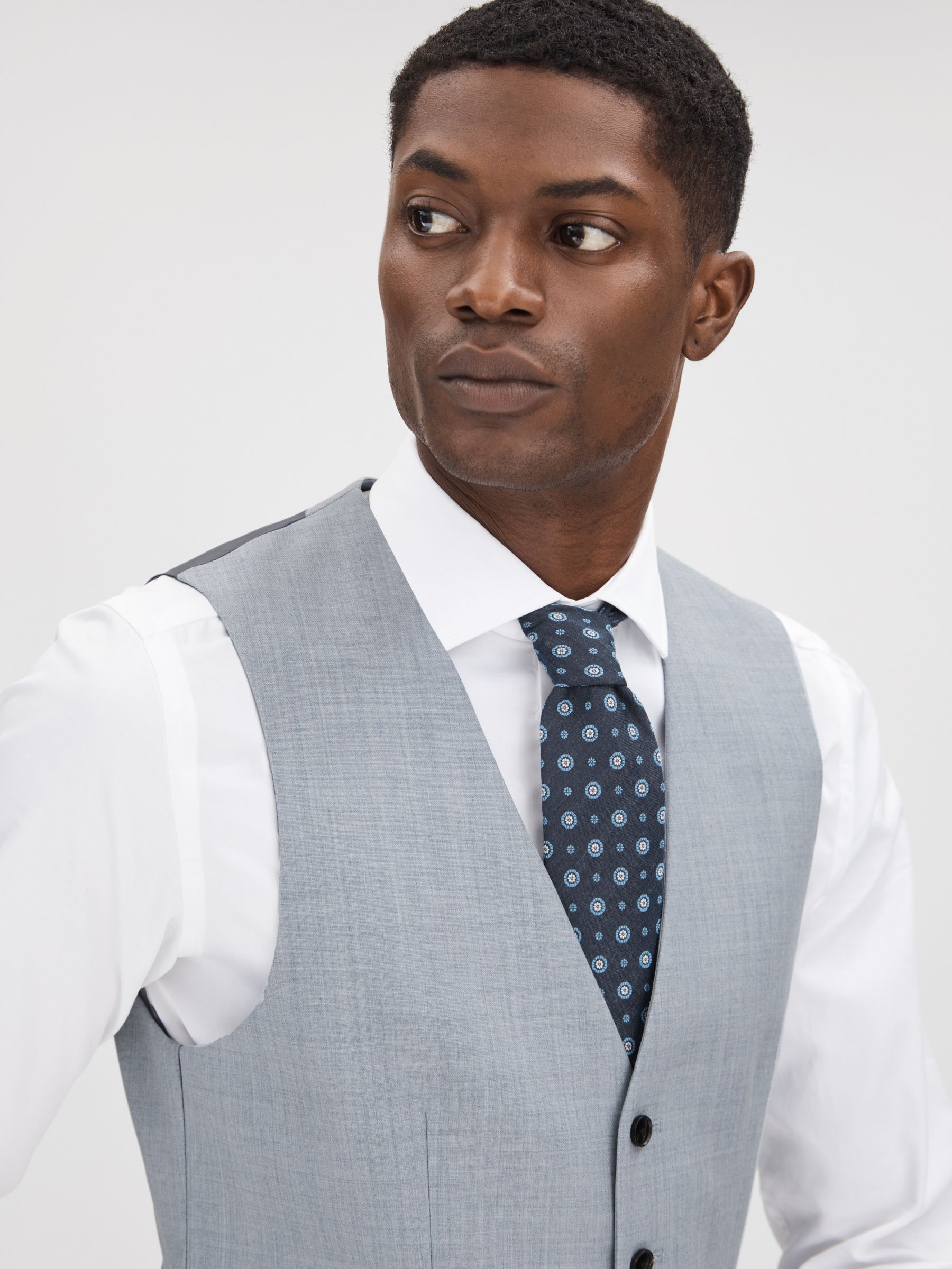 Slim Fit Wool Waistcoat in Soft Blue