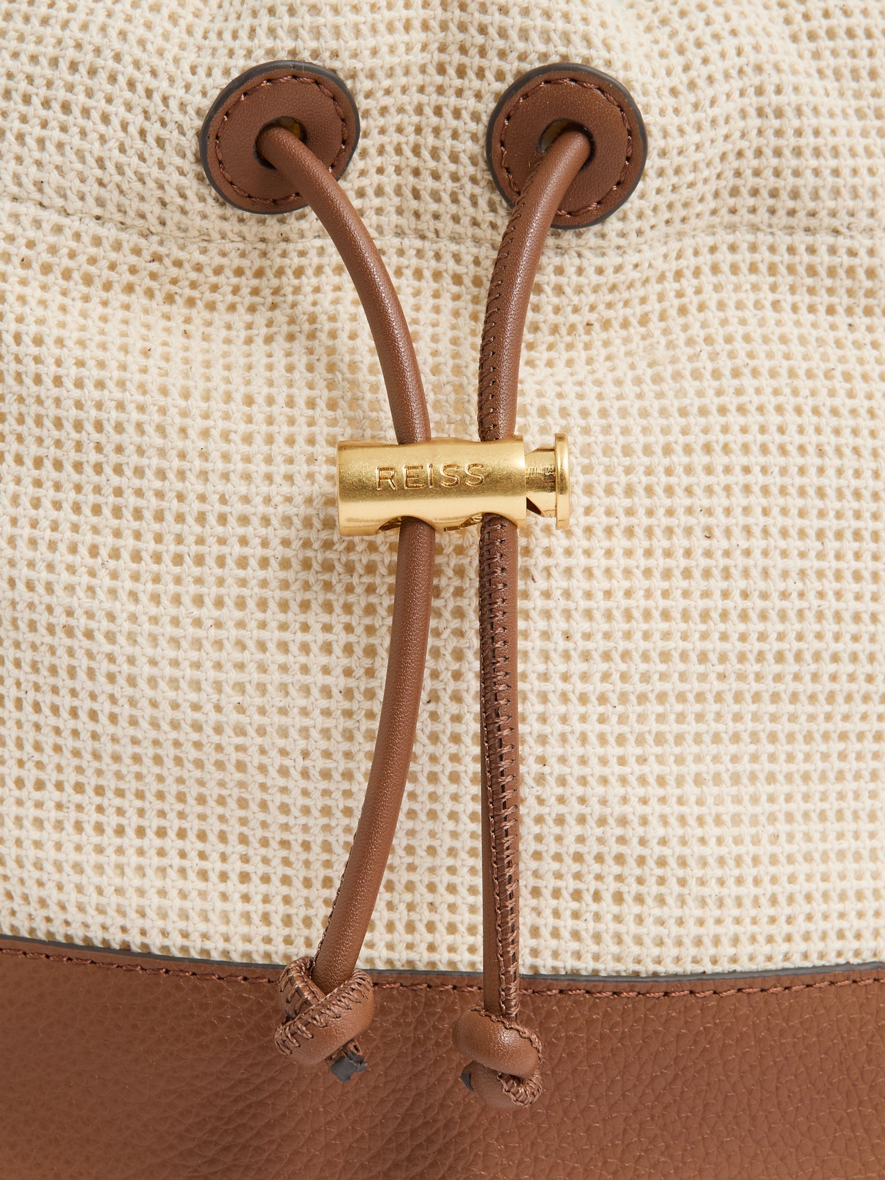 Leather And Canvas Bucket Bag in Neutral