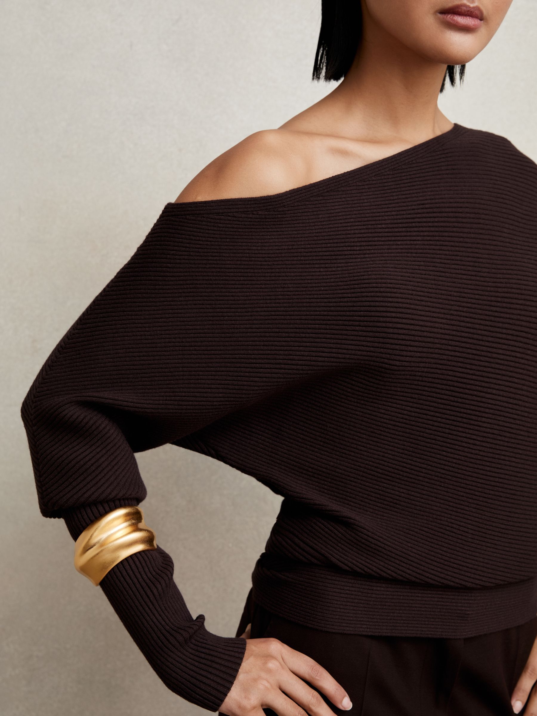 Asymmetric Draped Knitted Jumper in Plum