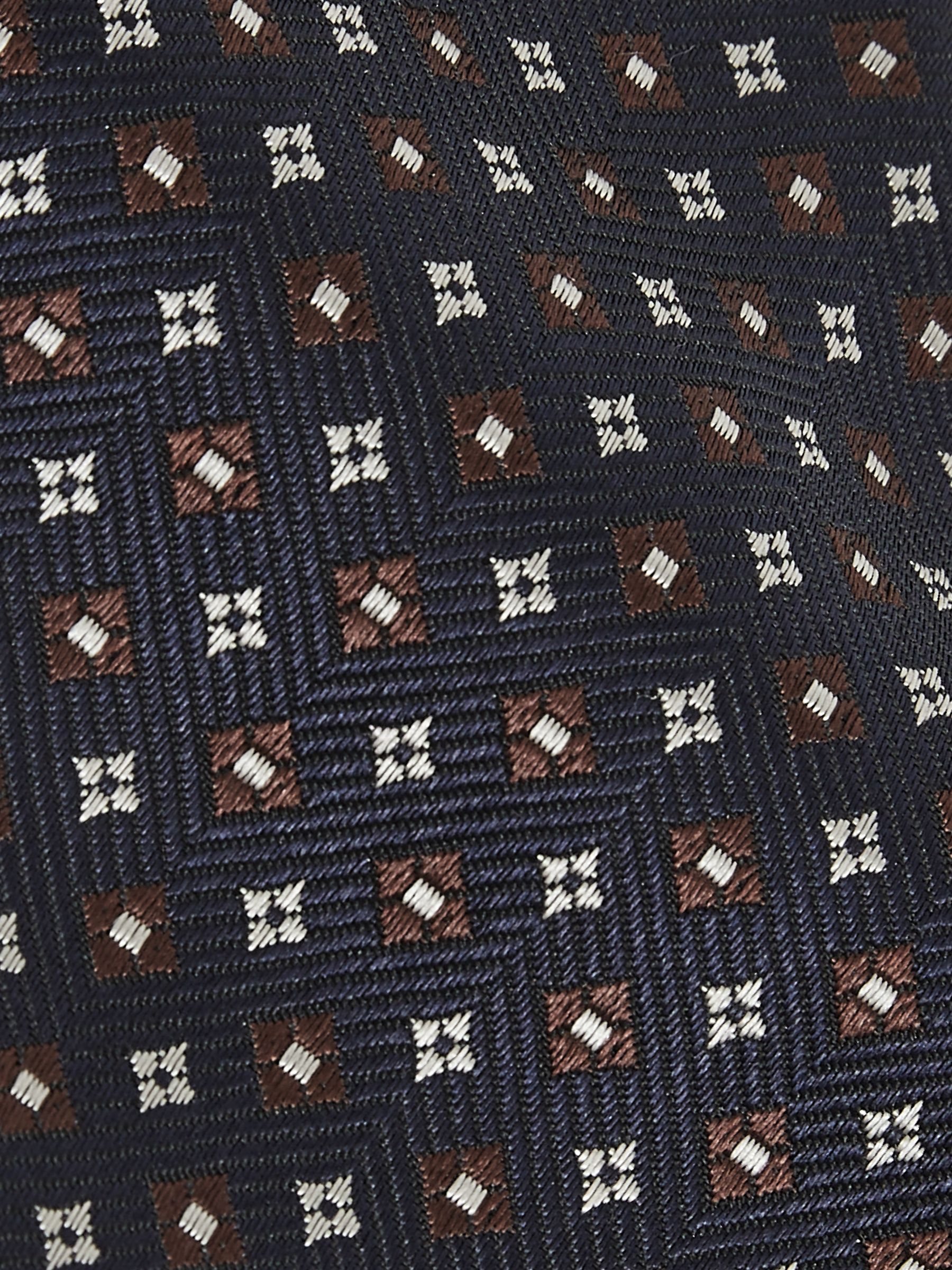 Foulard Silk Blend Floral Print Tie in Navy/Tobacco