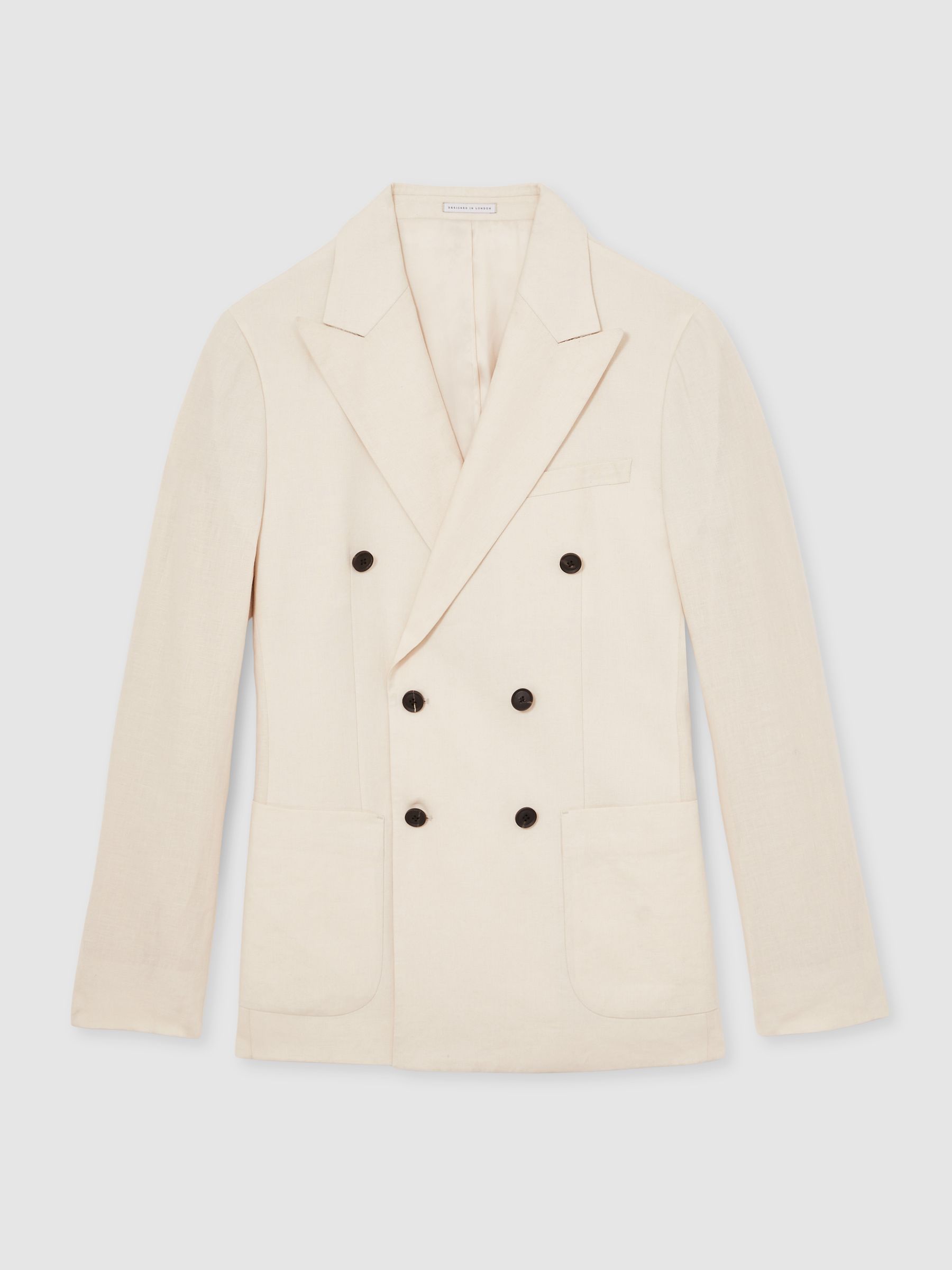 Linen Double-Breasted Suit Slim-Fit Blazer in Stone