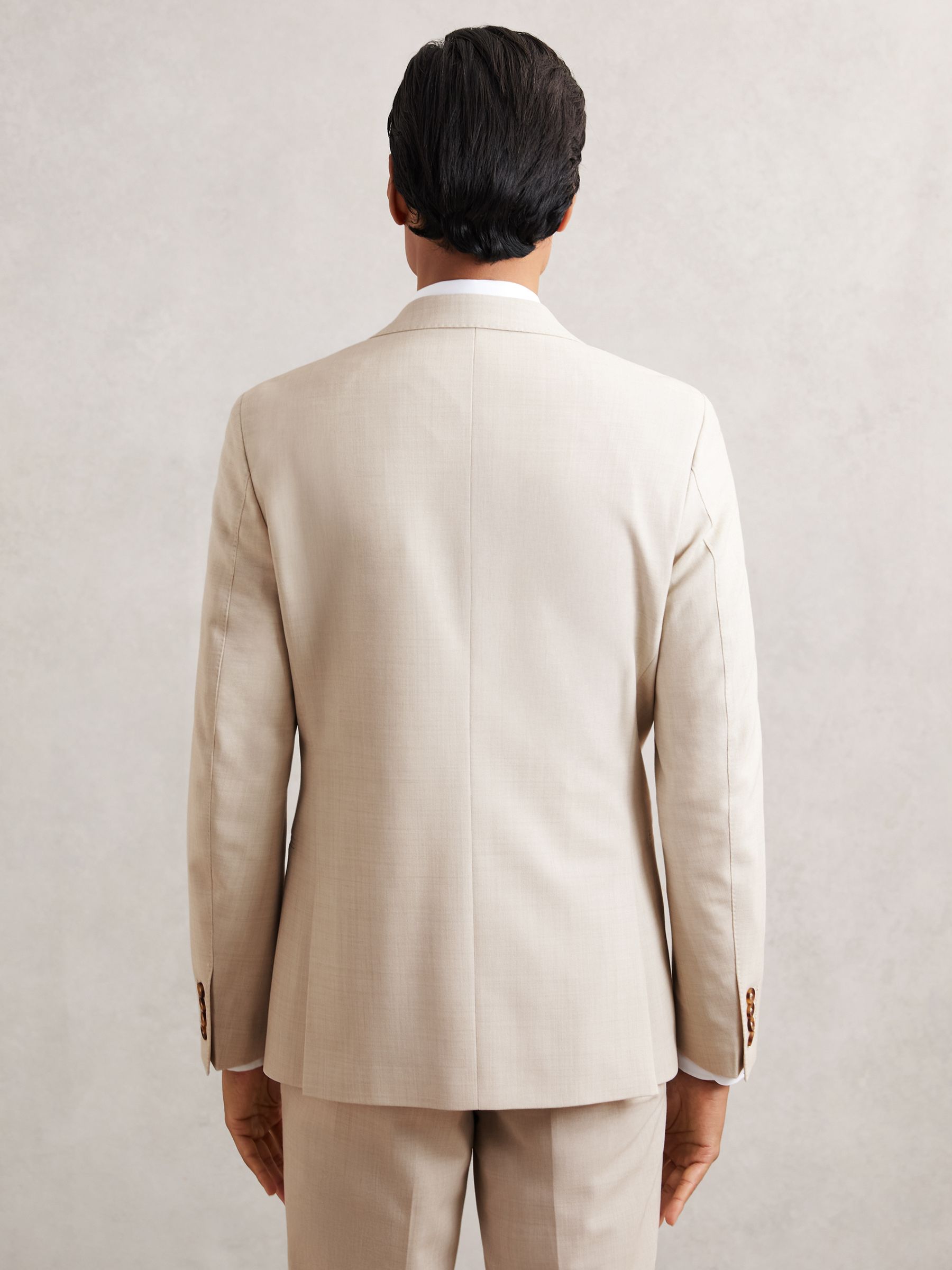 Single-Breasted Textured Suit Blazer Slim-Fit With Wool in Stone