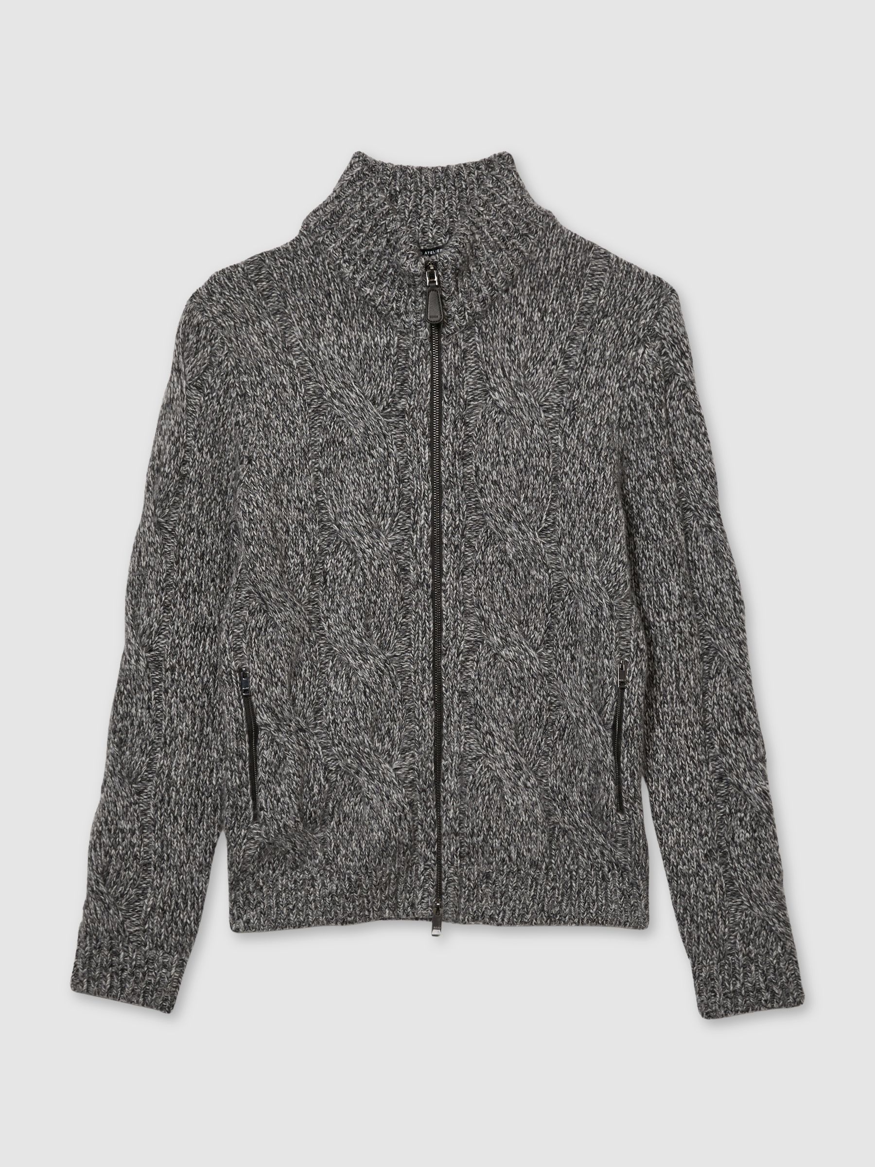 Atelier Cabled-Cashmere Jacket in Black/White