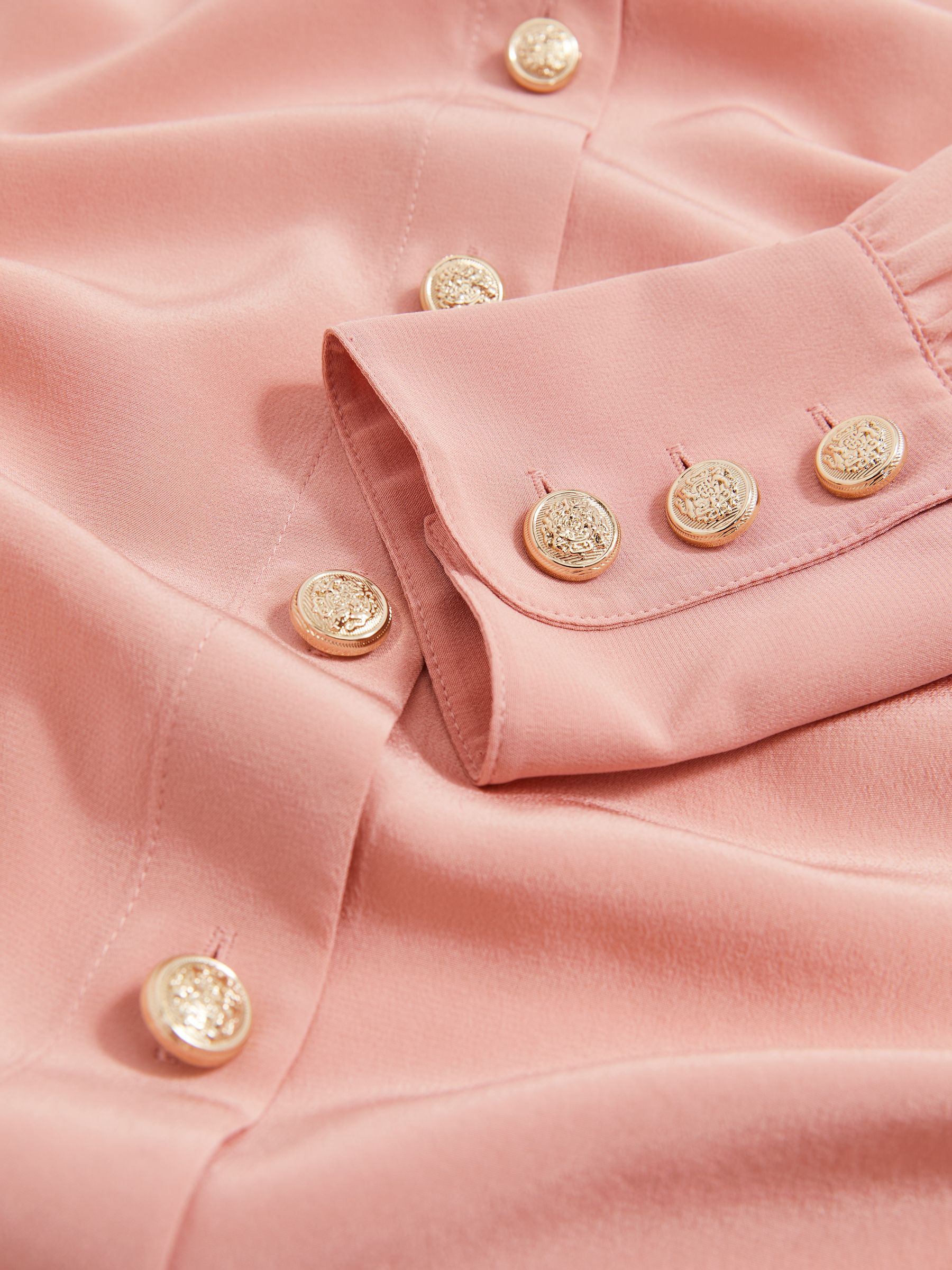 Silk Embossed-Button Shirt in Pink