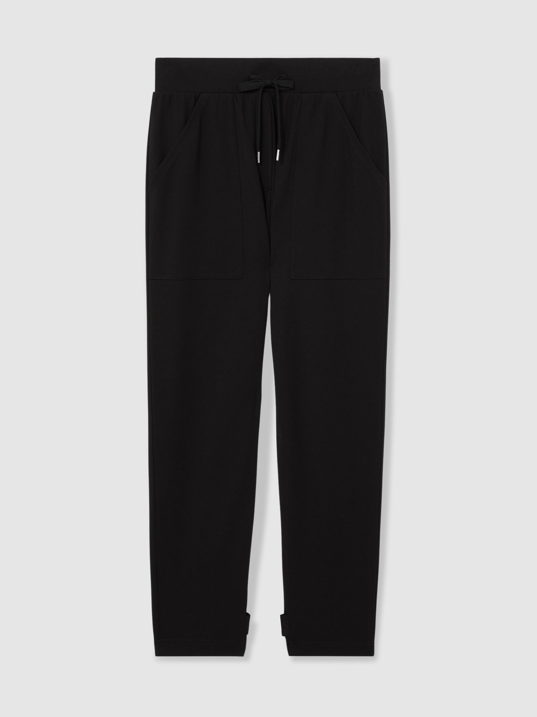 Drawstring Tapered Jersey Joggers in Black/Charcoal