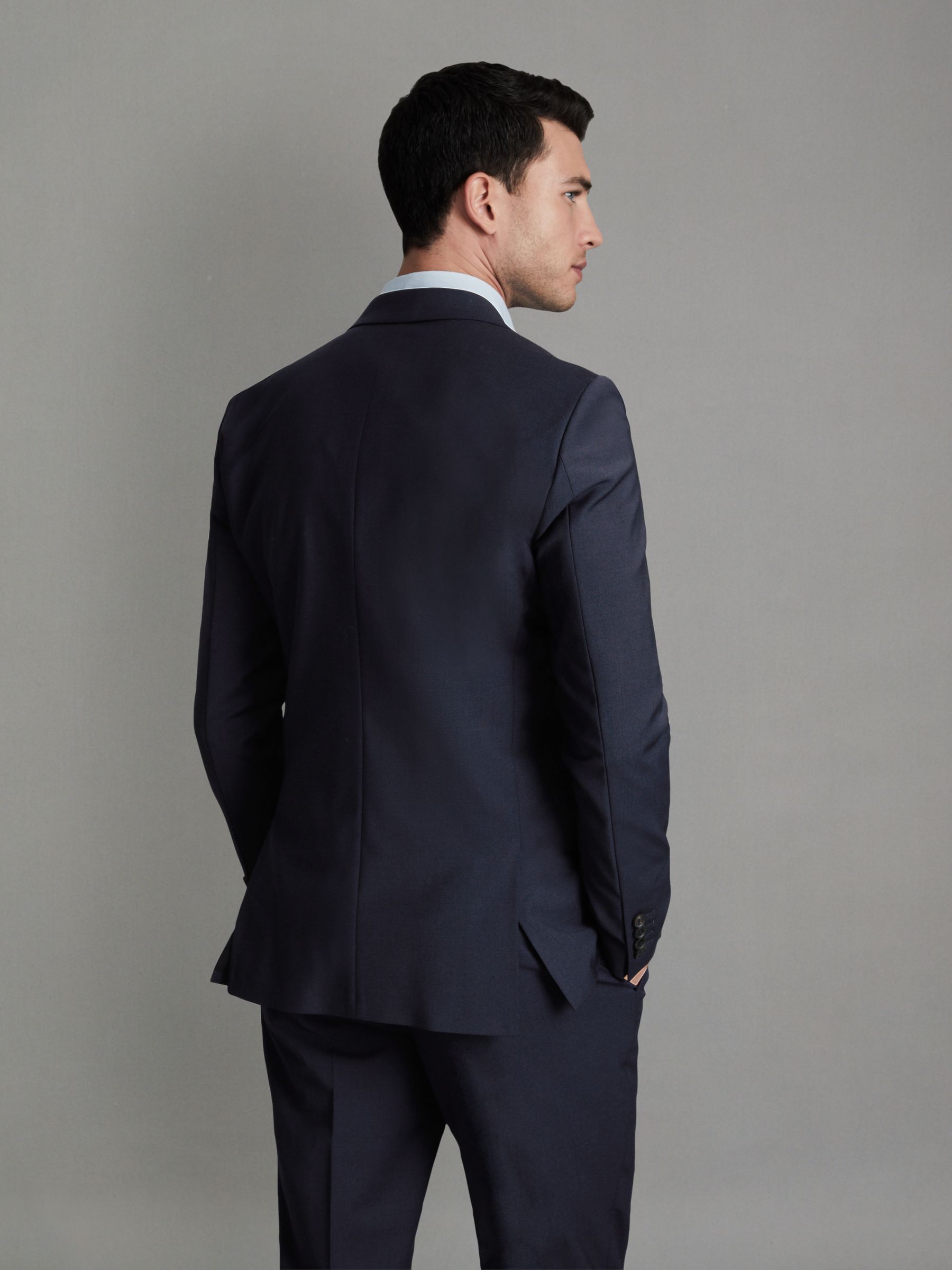 Slim-Fit Wool-Blend Single-Breasted Suit Blazer in Navy
