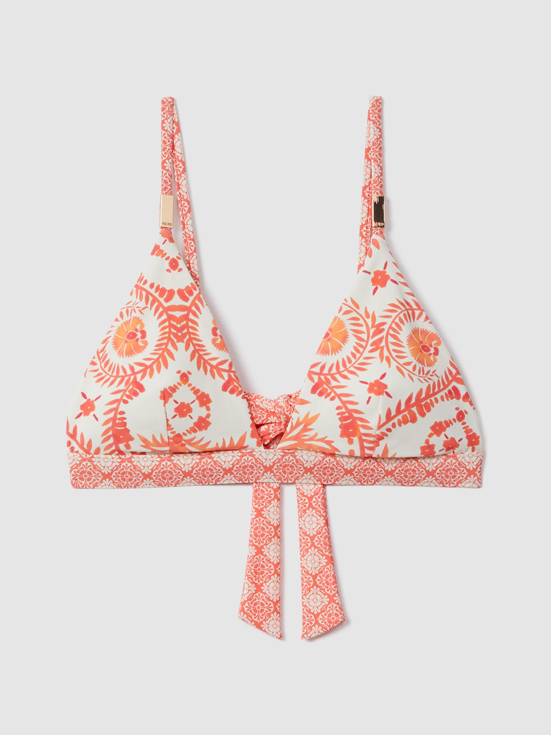 Printed Tie Back Bikini Top in Cream/Coral