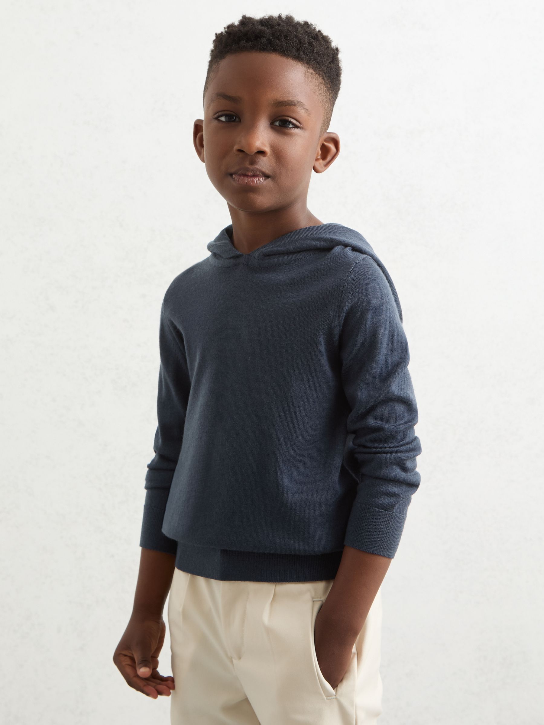 3-9 yrs Merino Wool Hoodie in Midnight Navy