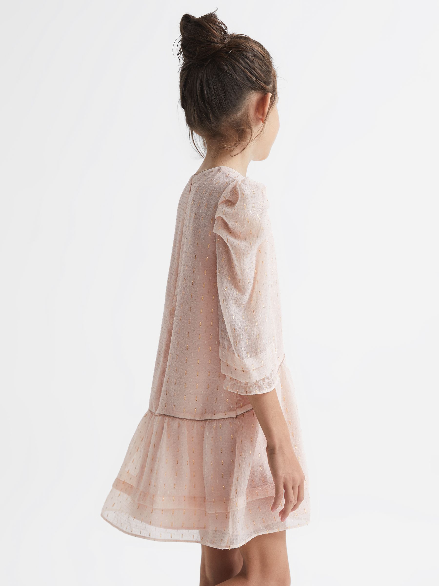9-12 yrs Ruched Shoulder Metallic Detail Dress in Pink