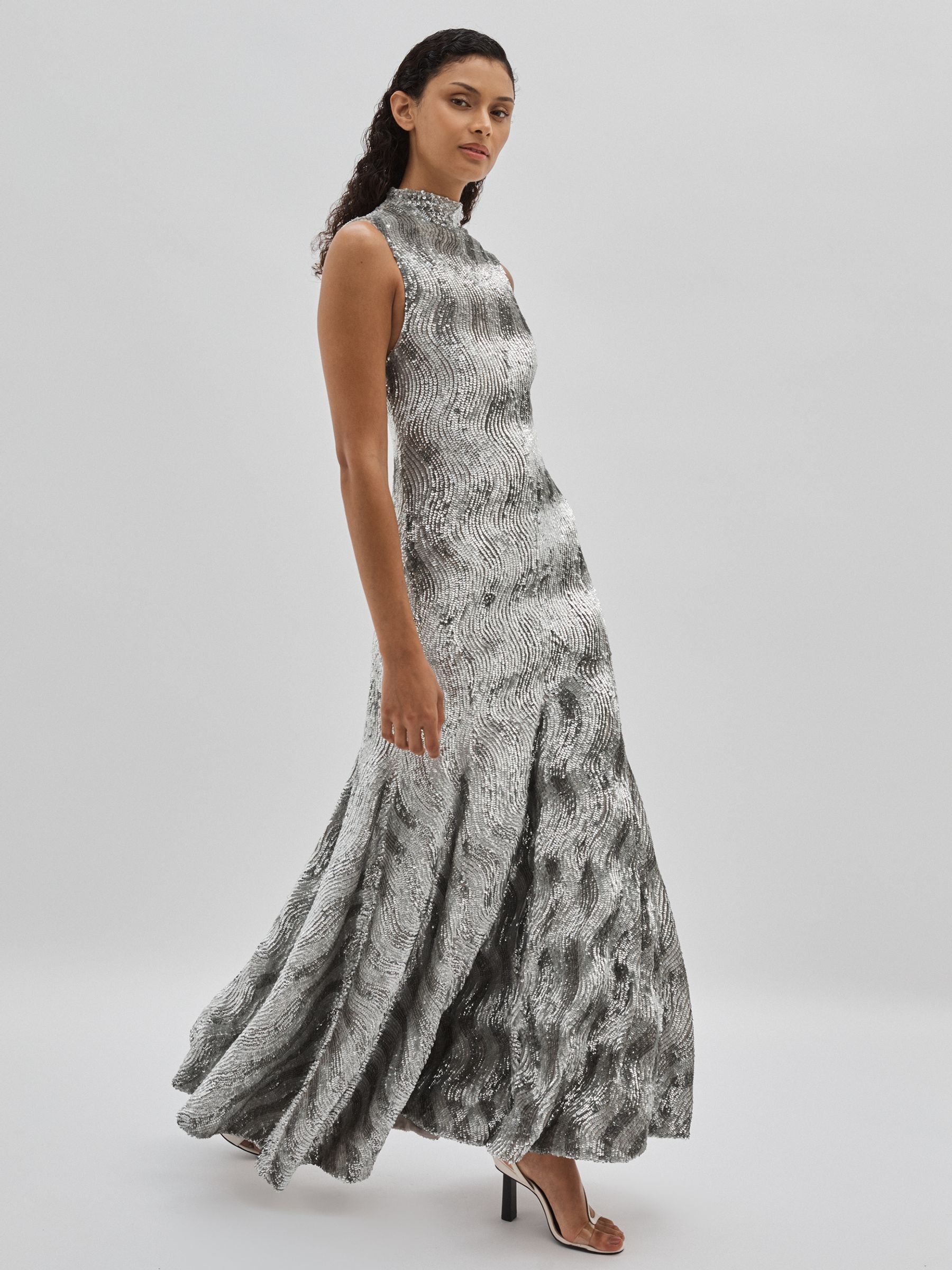 ILTA Keyhole-Back Sequinned Maxi Dress in Silver