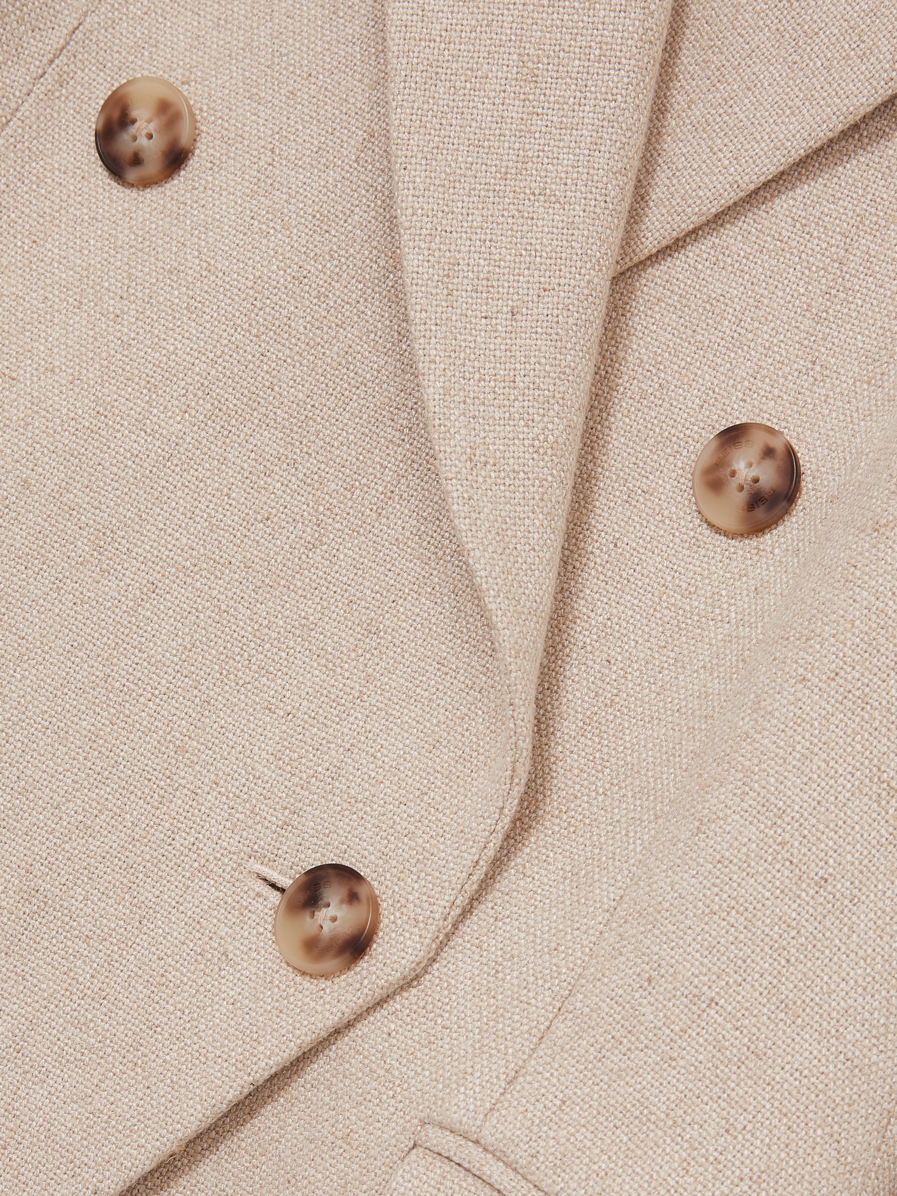 Petite Linen-Blend Double-Breasted Suit Jacket in Neutral