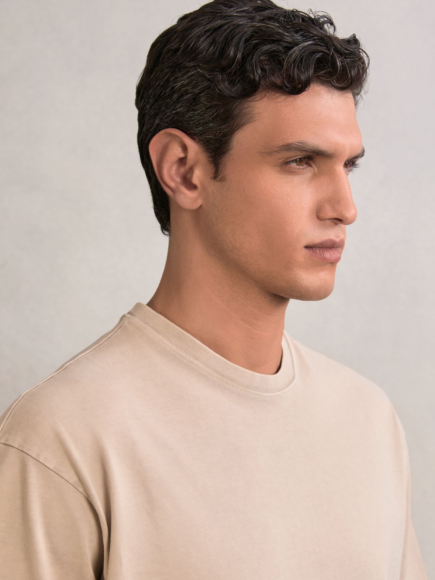 Cotton Garment-Dyed Oversize T-Shirt in Oatmeal