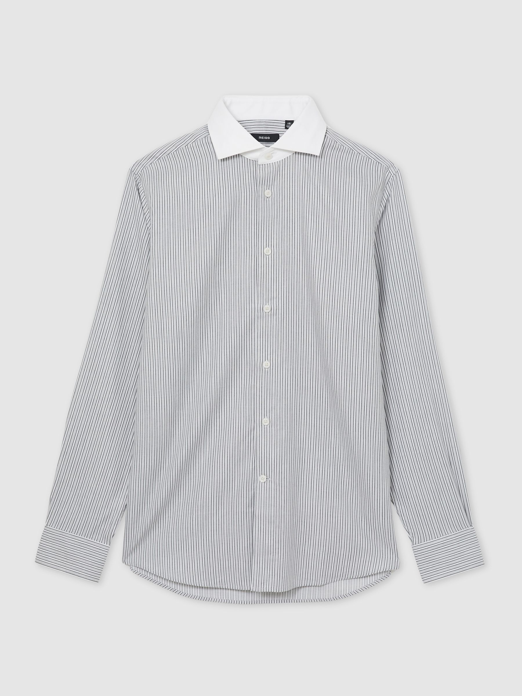 Cotton-Lyocell Stripe Shirt in Contrast Stripe Grey
