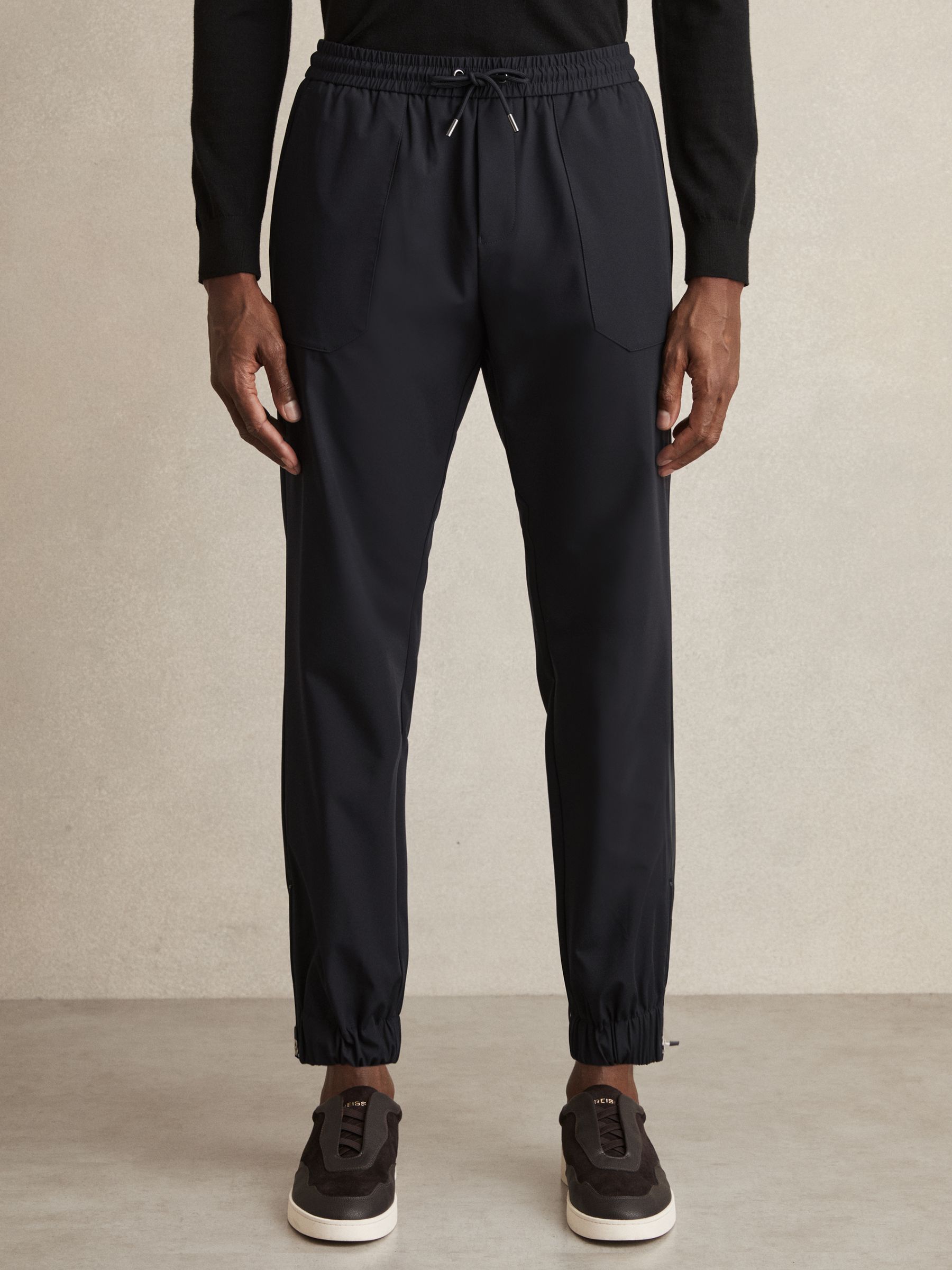 Drawstring Technical Cuffed Trousers in Navy