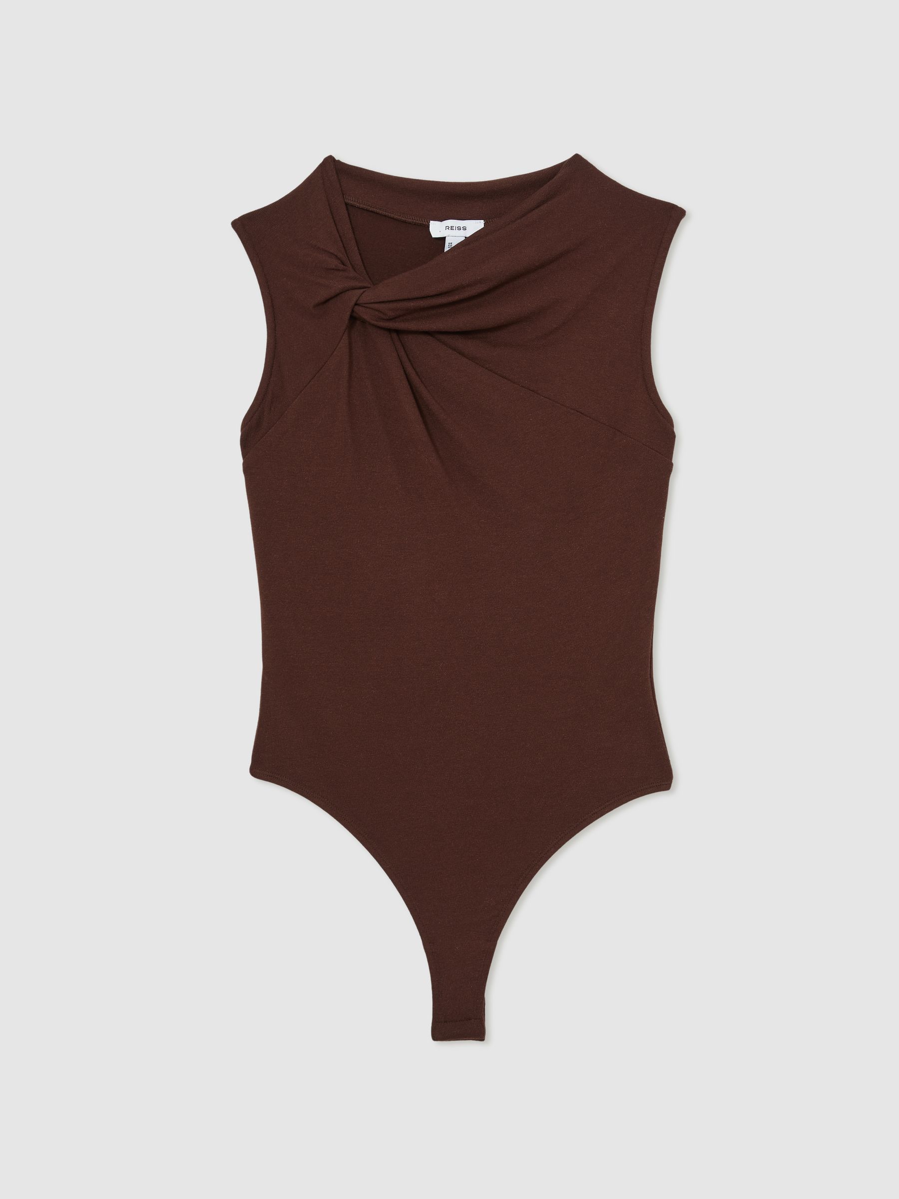 Knot Detail Jersey Bodysuit in Chocolate Brown