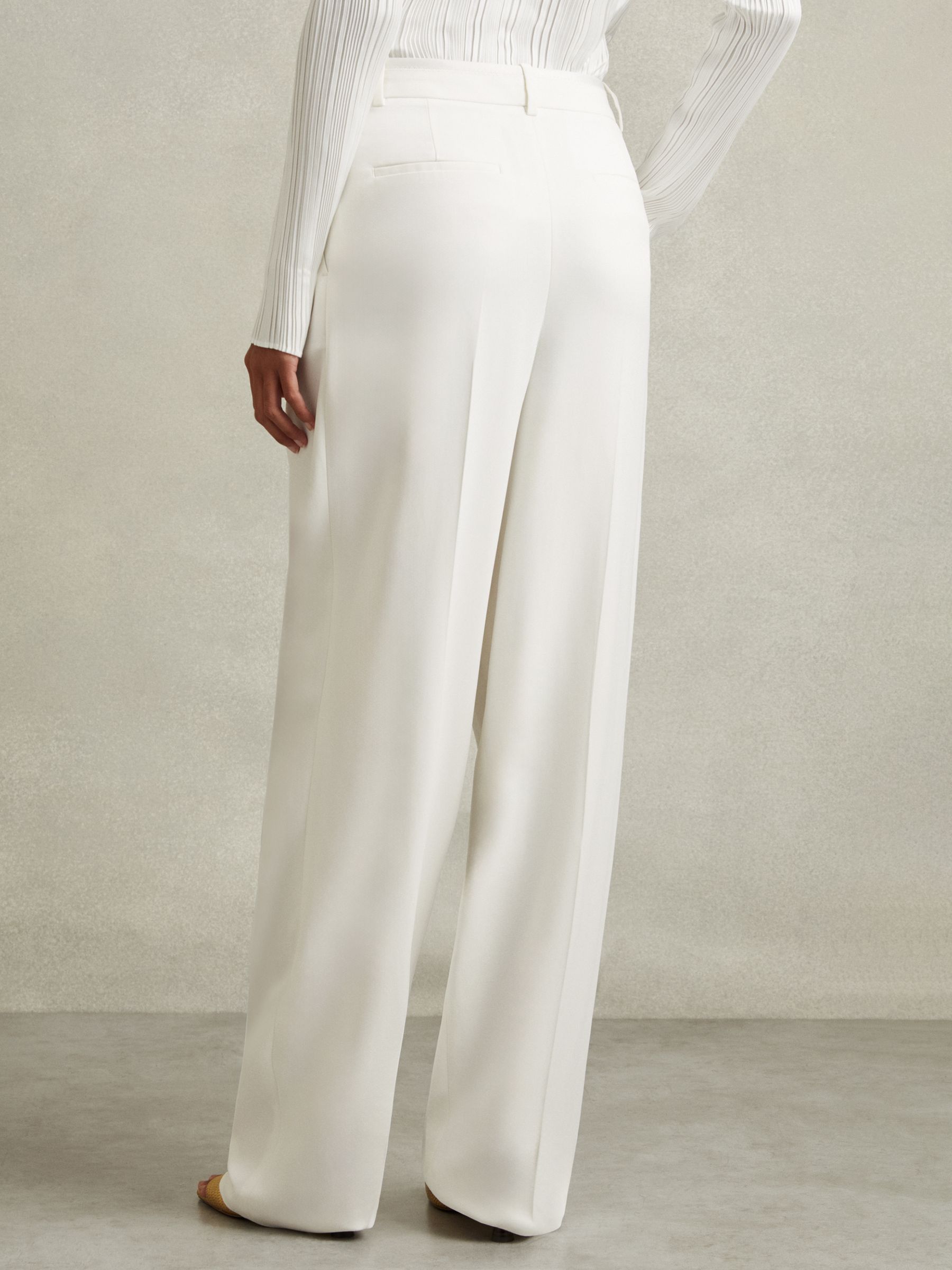 Petite Double Pleat Wide Leg Tux Trousers in Cream