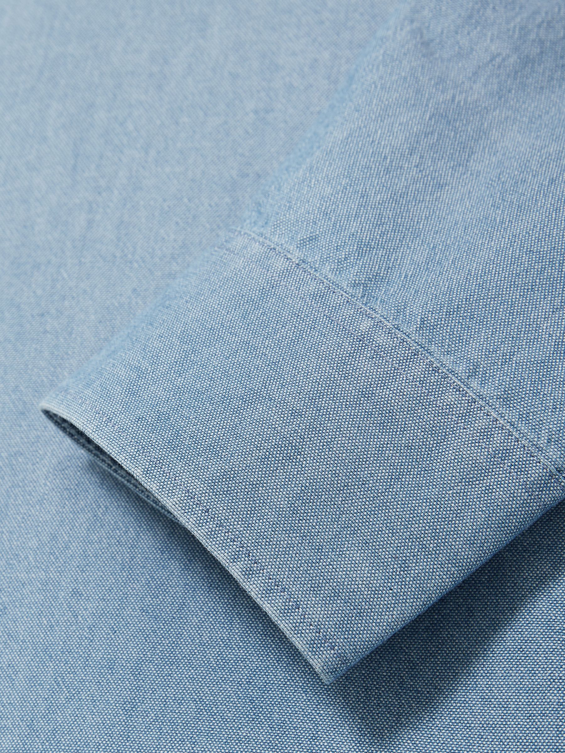 Cotton Cutaway-Collar Denim Shirt in Light Wash Indigo