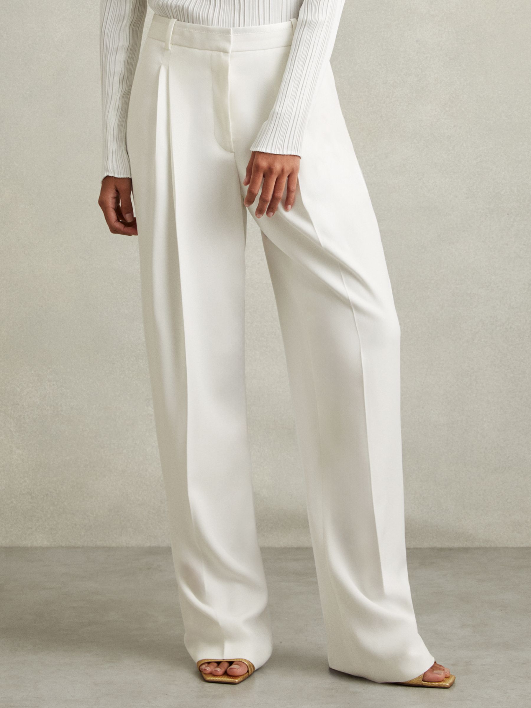 Double Pleat Wide Leg Tux Trousers in Cream