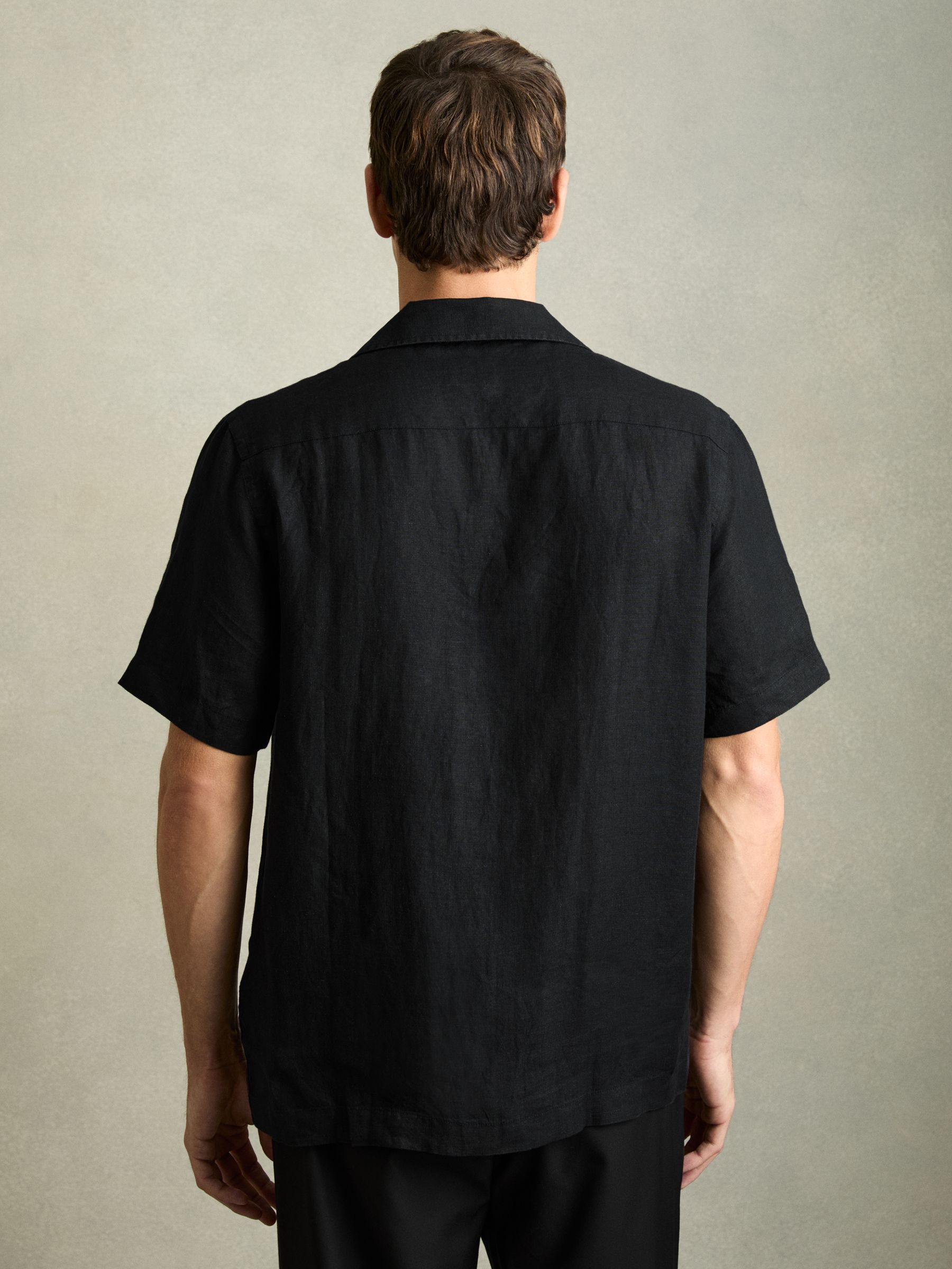 Relaxed Linen Cuban Collar Shirt in Black