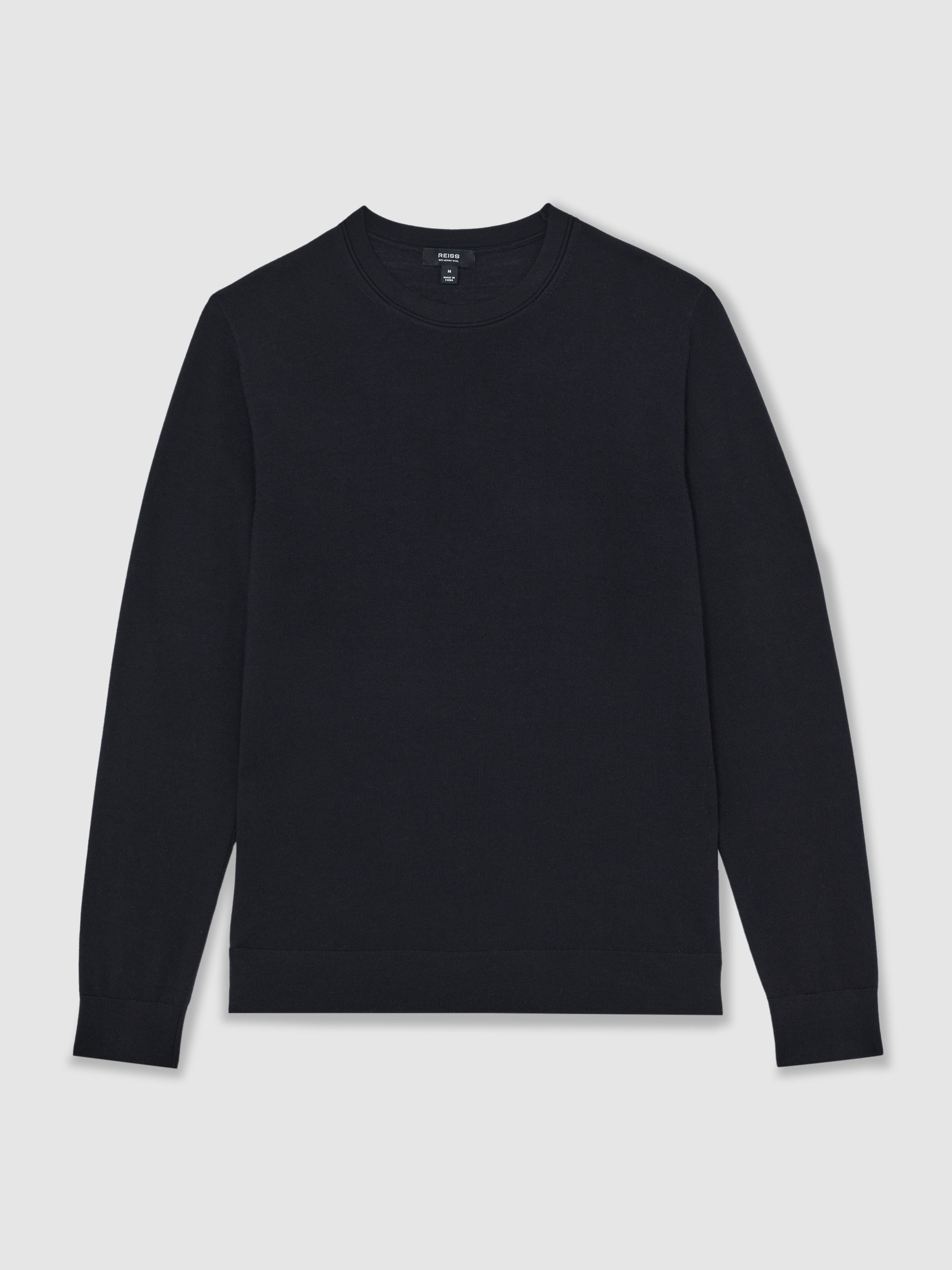 Merino Wool Crew Neck Jumper in Midnight Navy