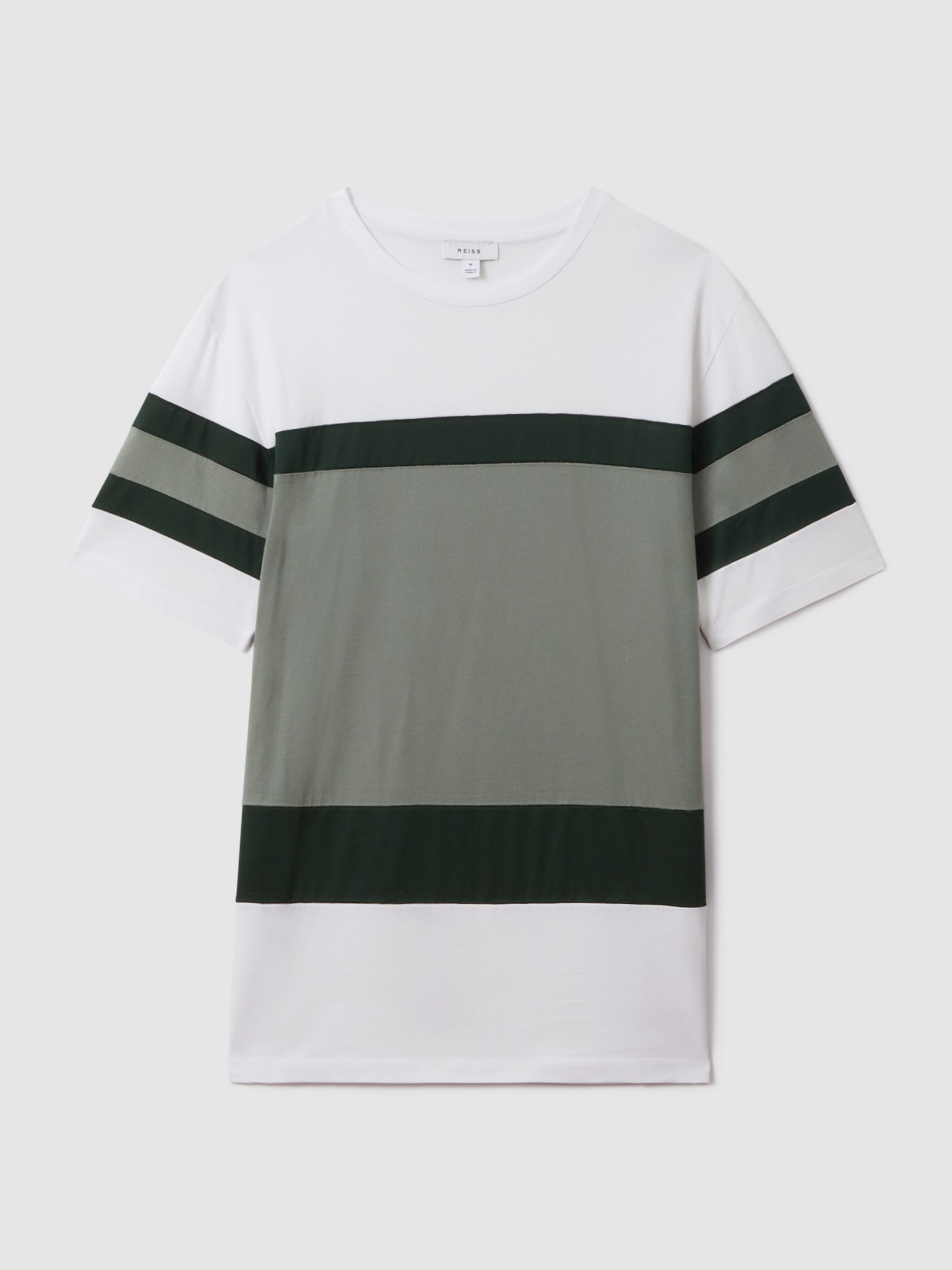 Mercerised Cotton Crew Neck T-Shirt in Sage Multi