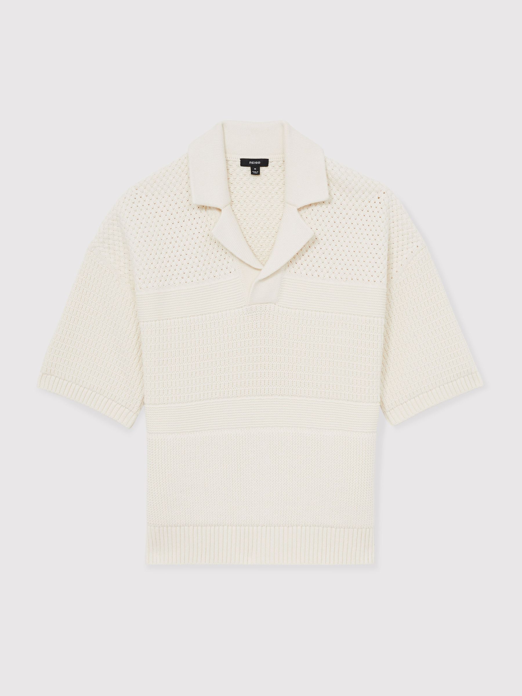 Cotton Textured-Knit Polo Shirt in Off White