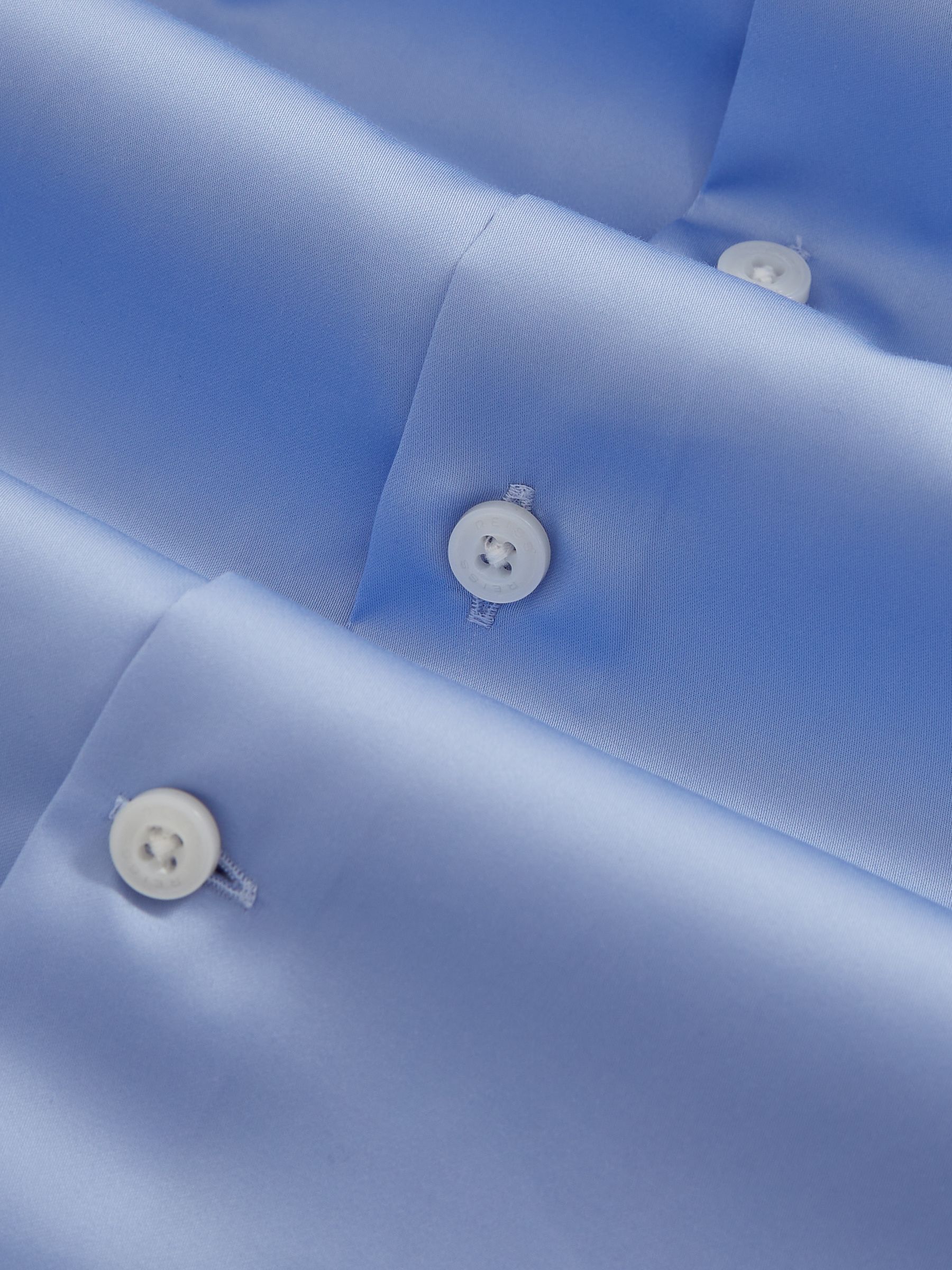 Slim Fit Cotton-Sateen Shirt in Mid Blue