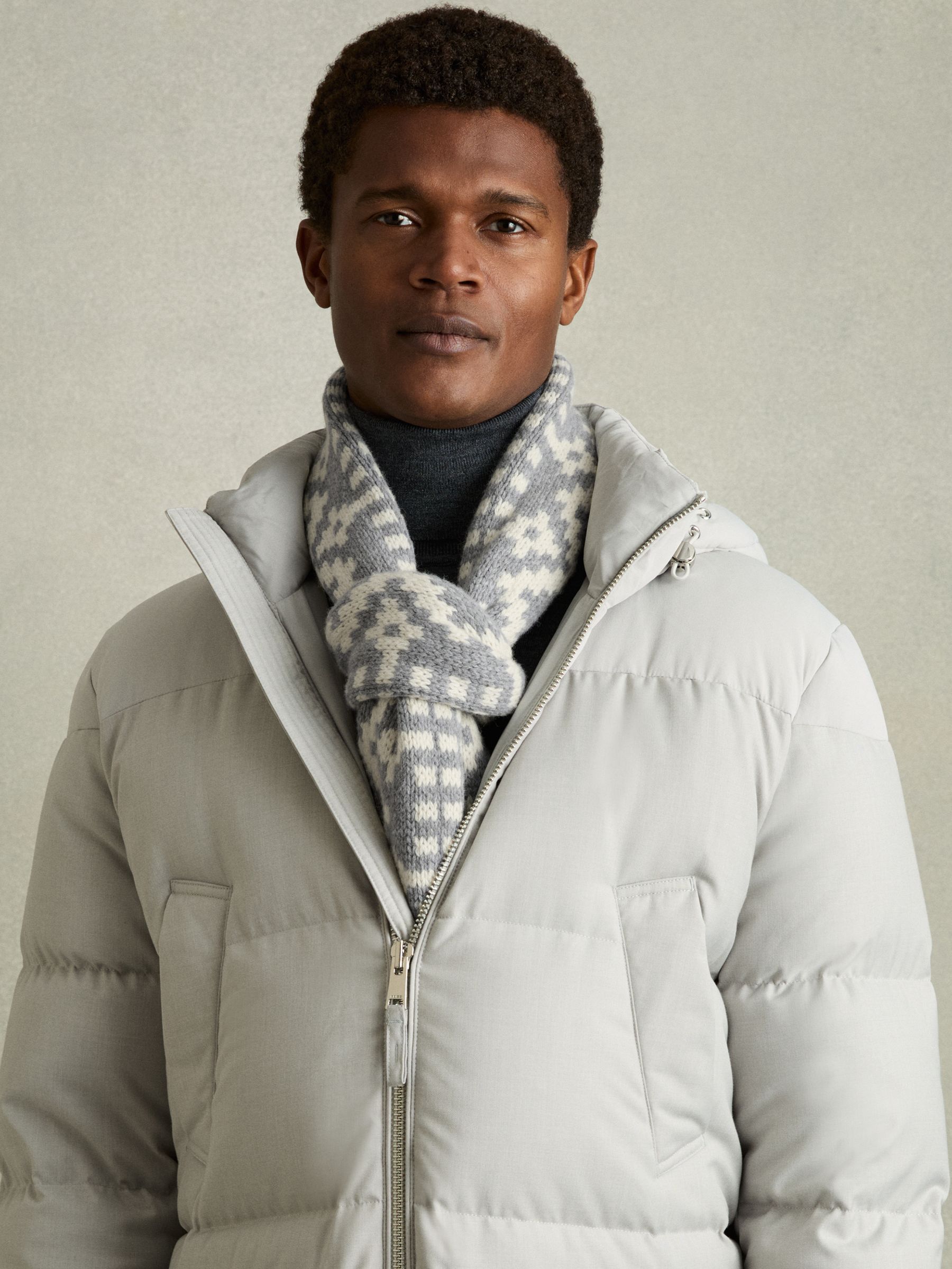 Wool-Blend Scarf in Grey/White