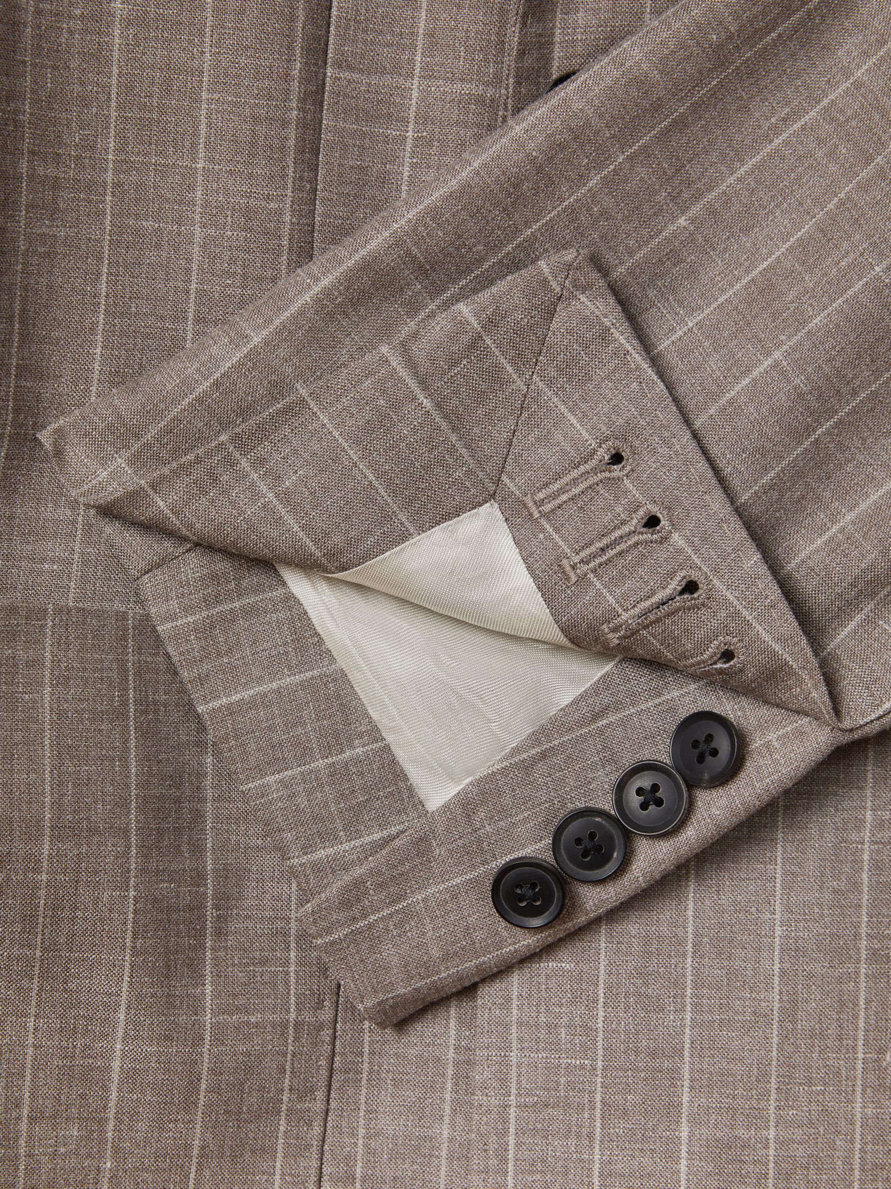Slim Fit Wool-Silk-Linen Double Breasted Blazer in Mocha