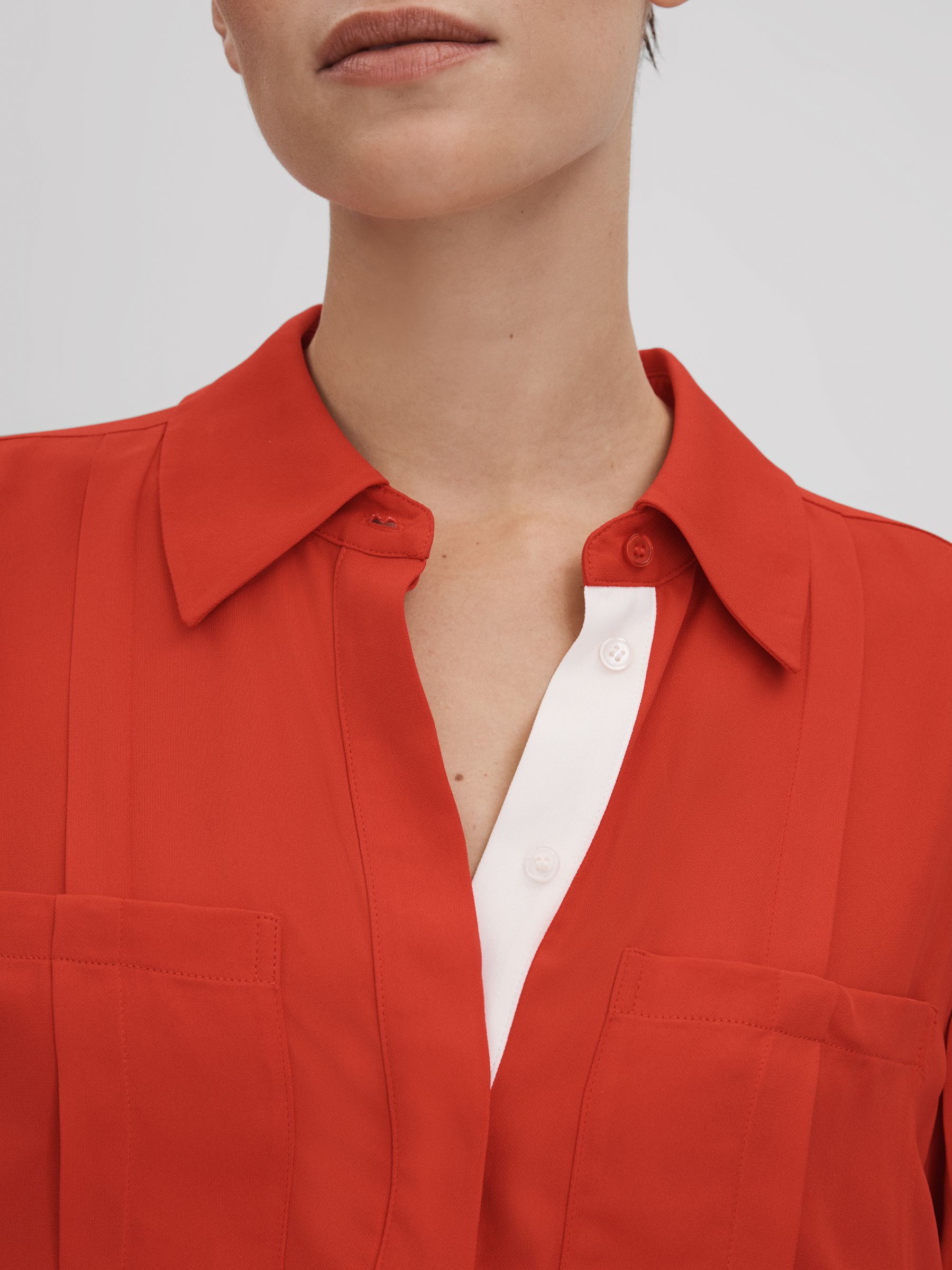 Contrast Trim Button-Through Shirt in Red