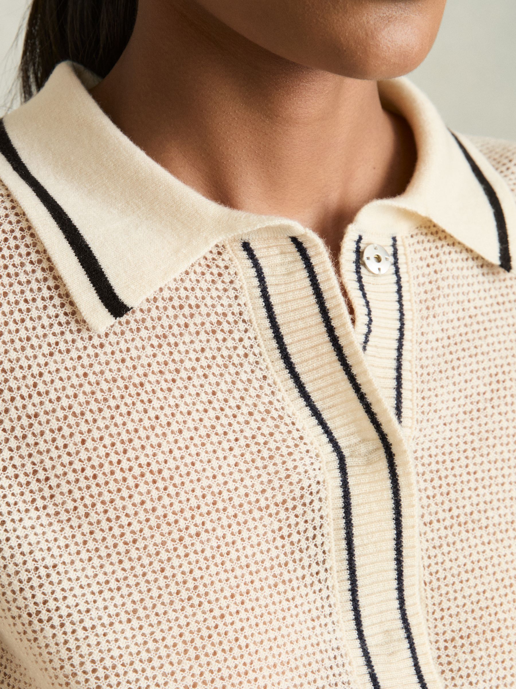 Wool-Cashmere Tipped Polo Jumper in Neutral