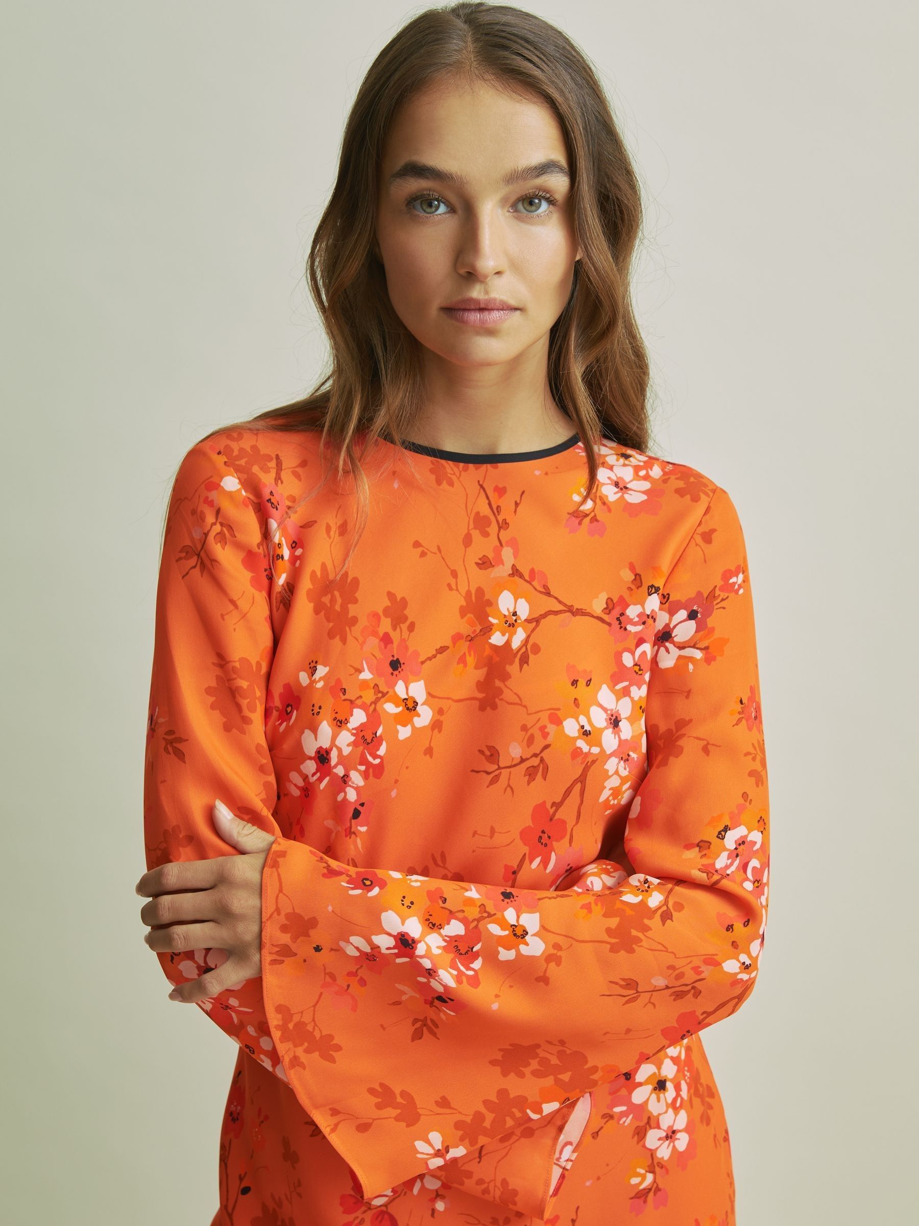 Florere Flute Sleeve Midi Dress in Orange
