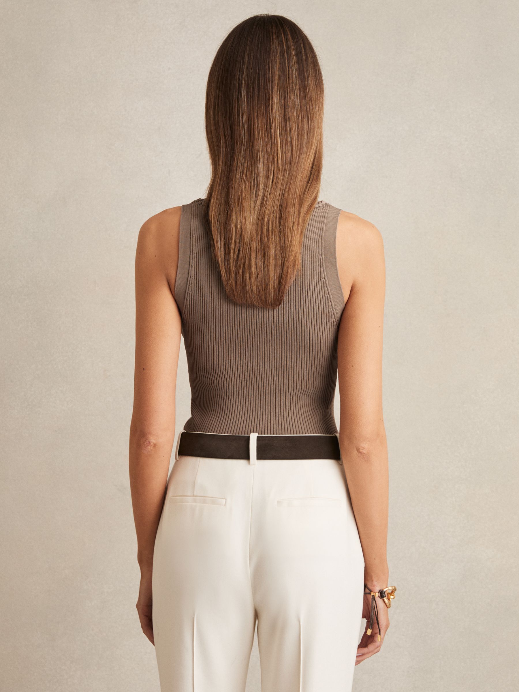 Craft-Stitch Rib-Knit Vest in Mink