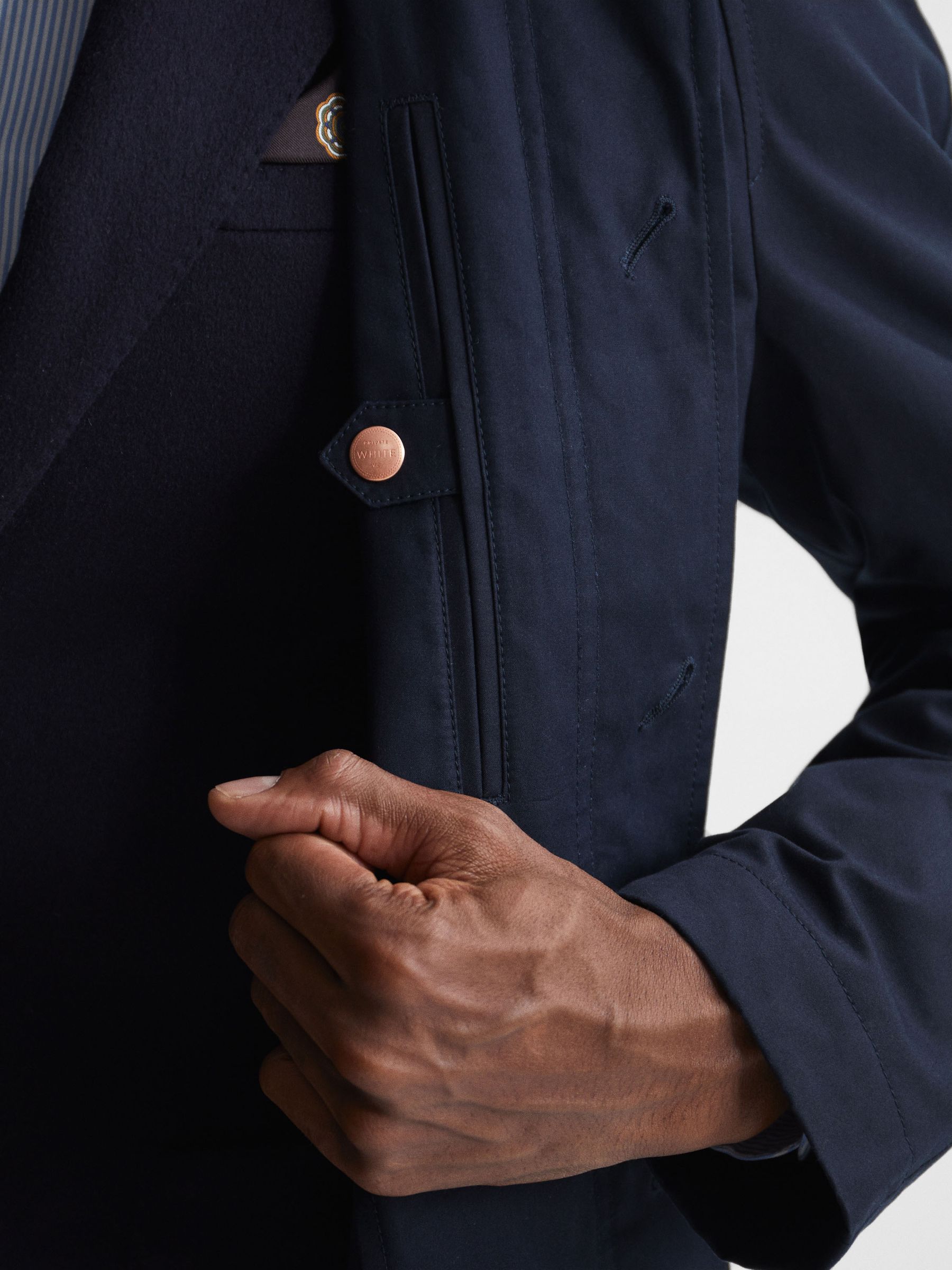 Private White Mid-Length Trench Coat in Navy