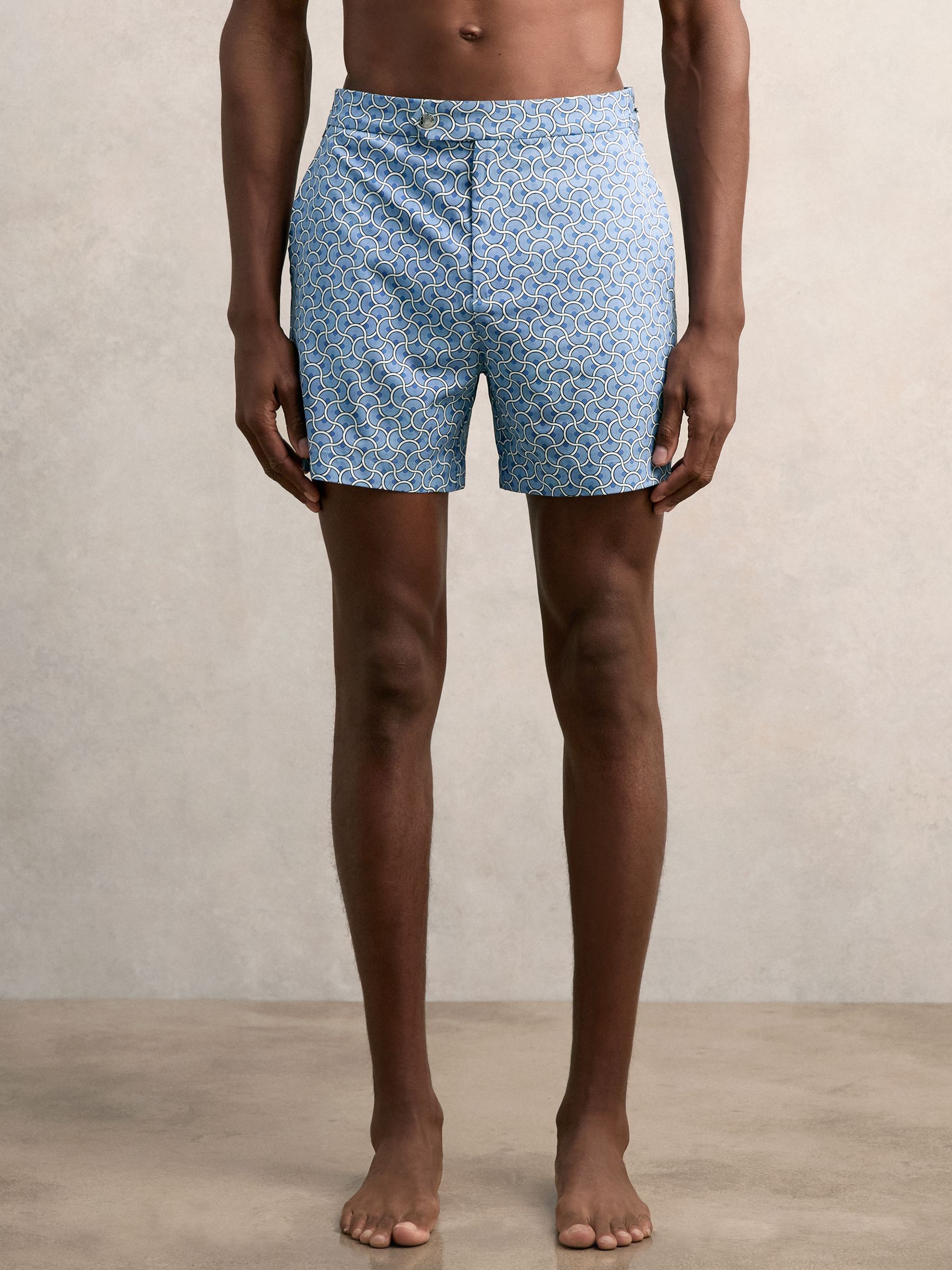 Geometric Print Swim Shorts in French Blue