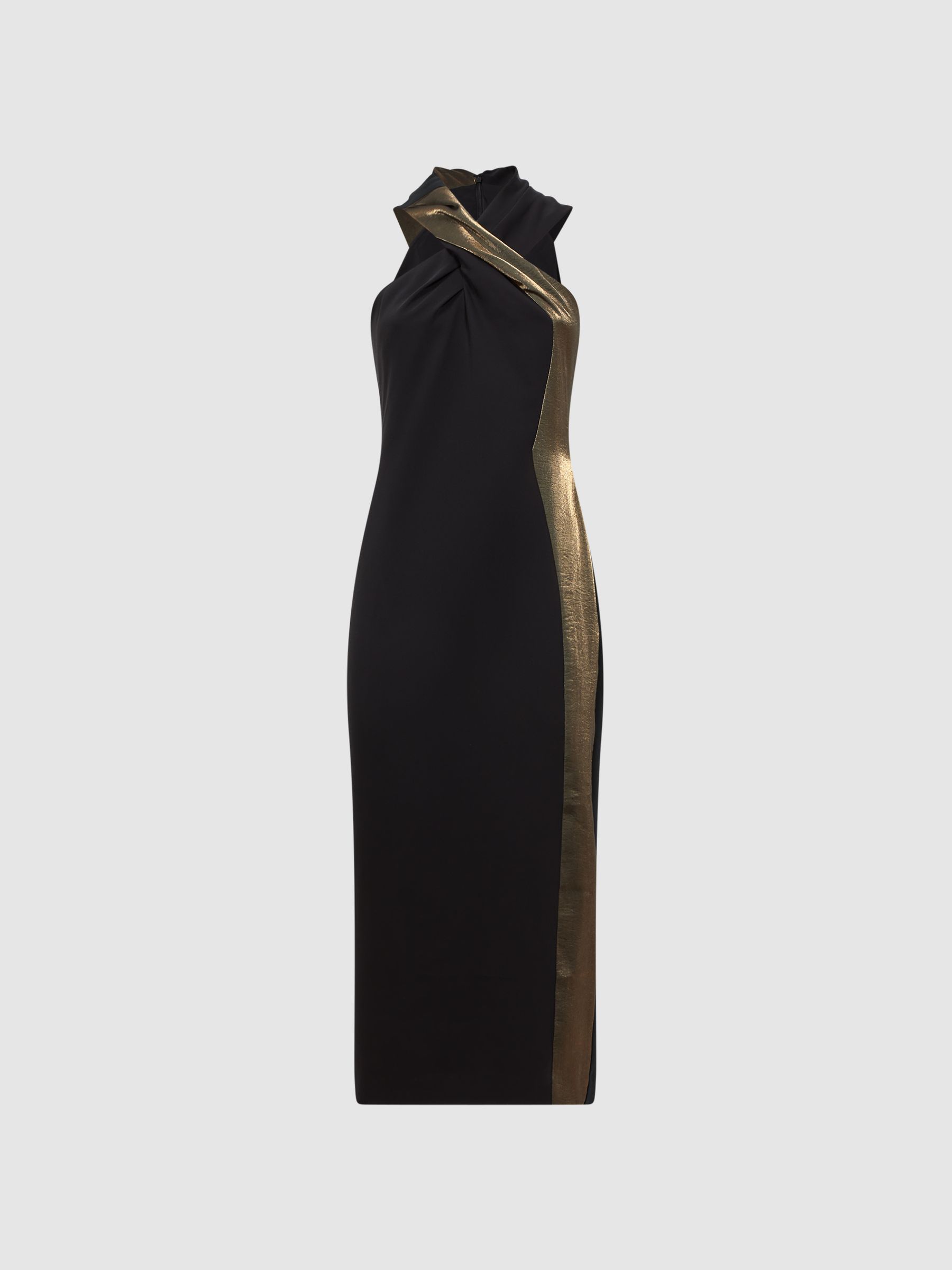 Metallic Stripe Bodycon Midi Dress in Black/Bronze