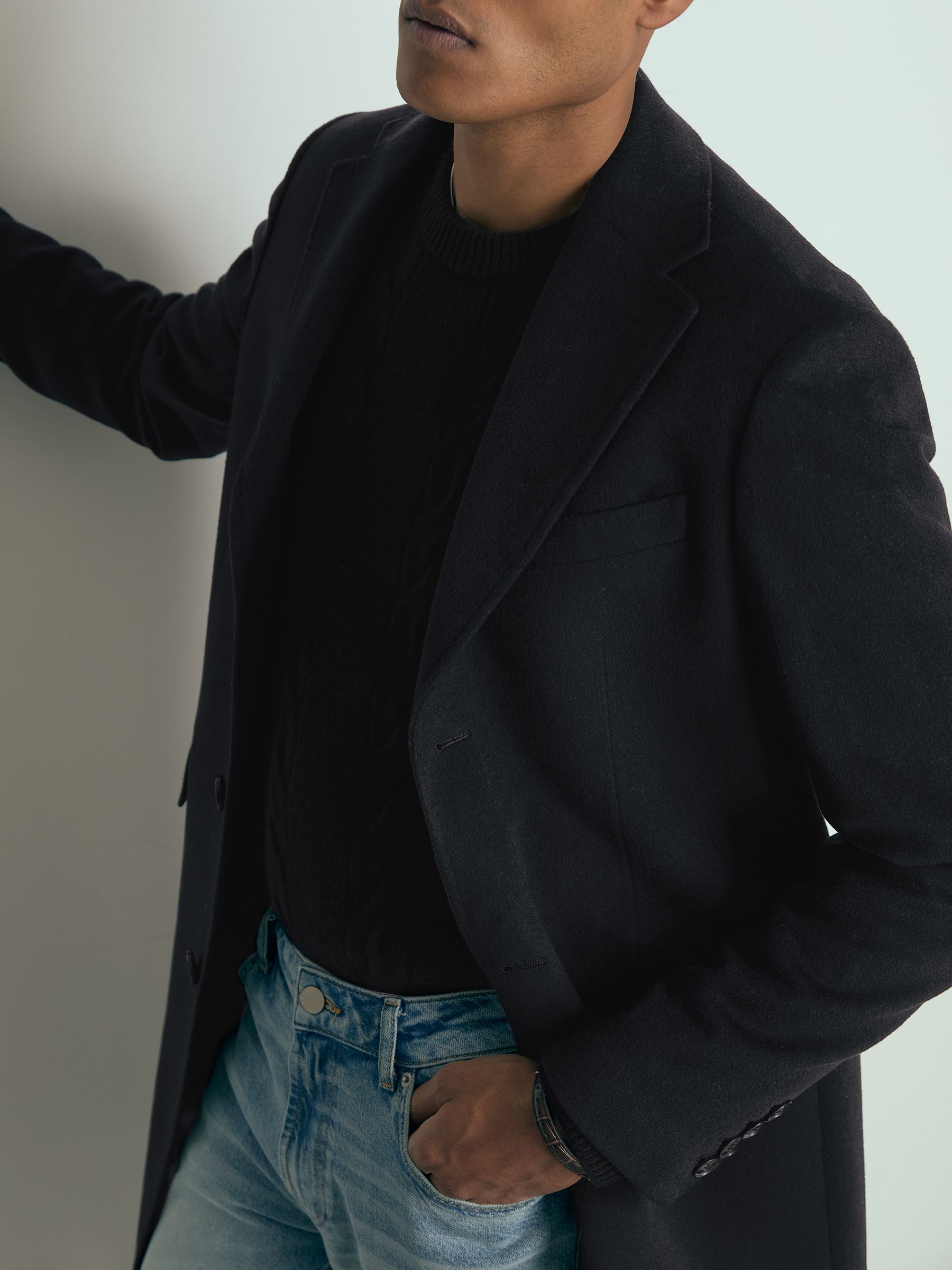 Atelier Cashmere Single-Breasted Overcoat in Navy