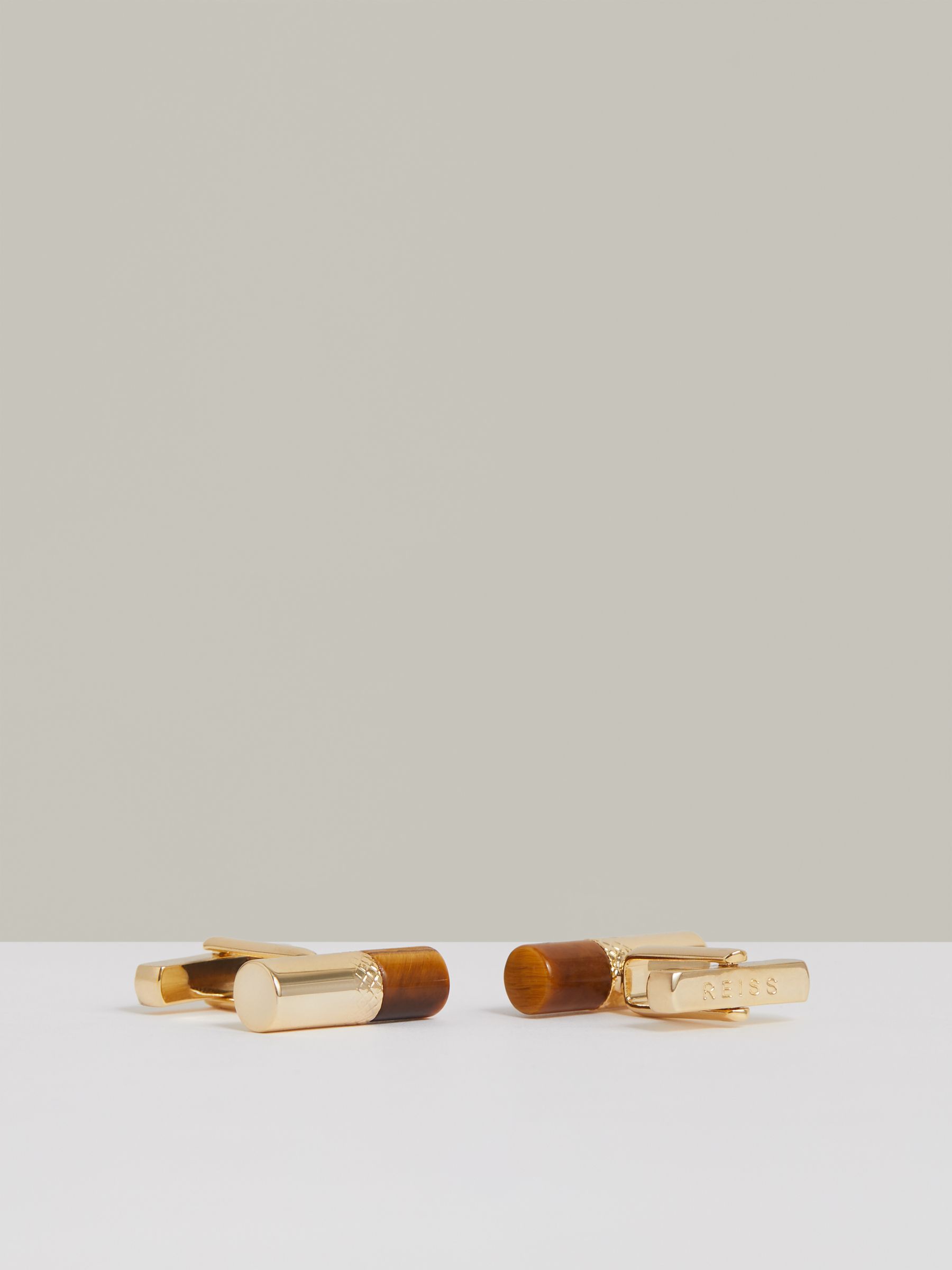 Stone Insert Barrel Cufflinks in Gold/Tortoiseshell