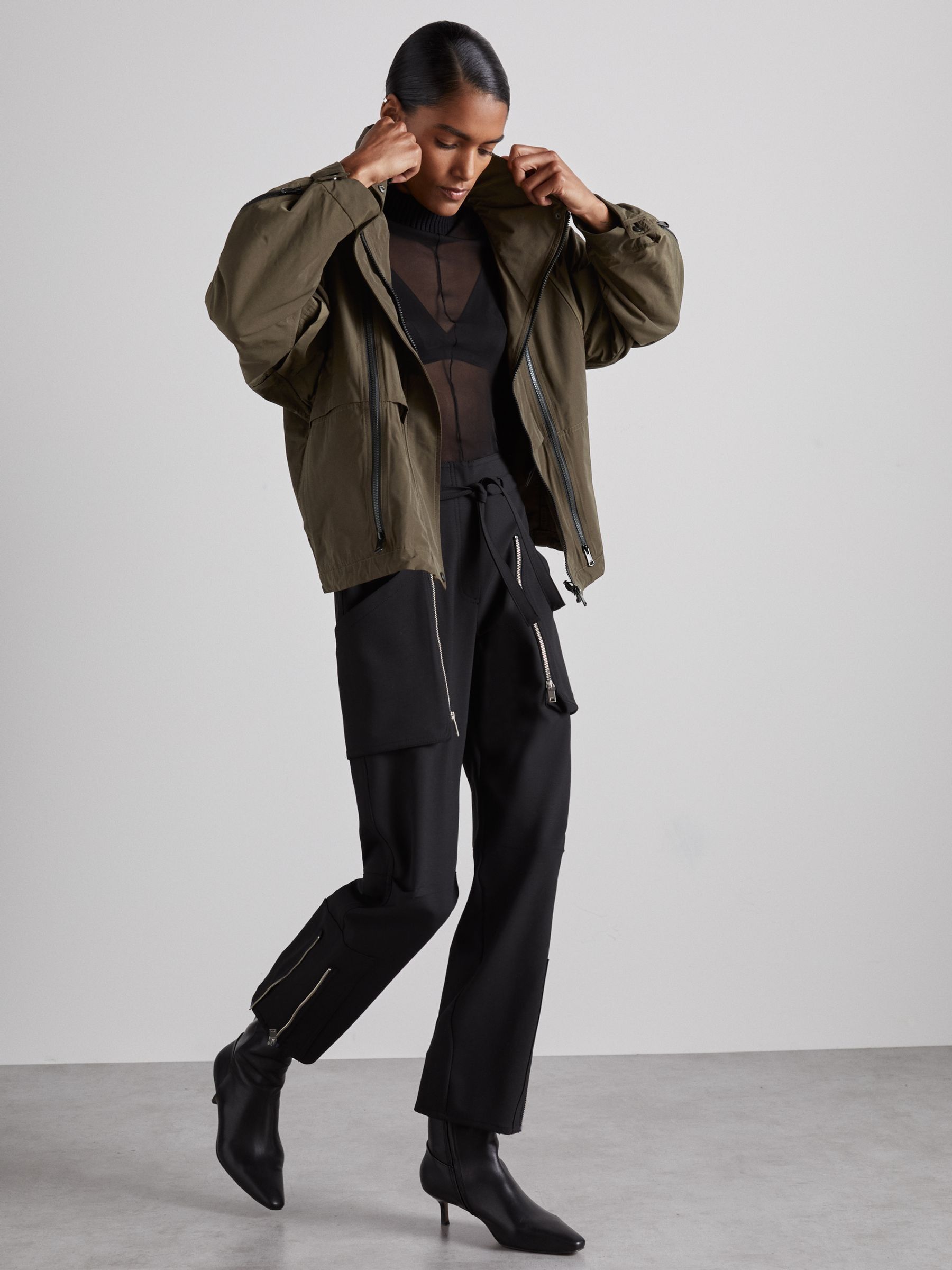 Atelier Zipped-Shell Coat in Khaki