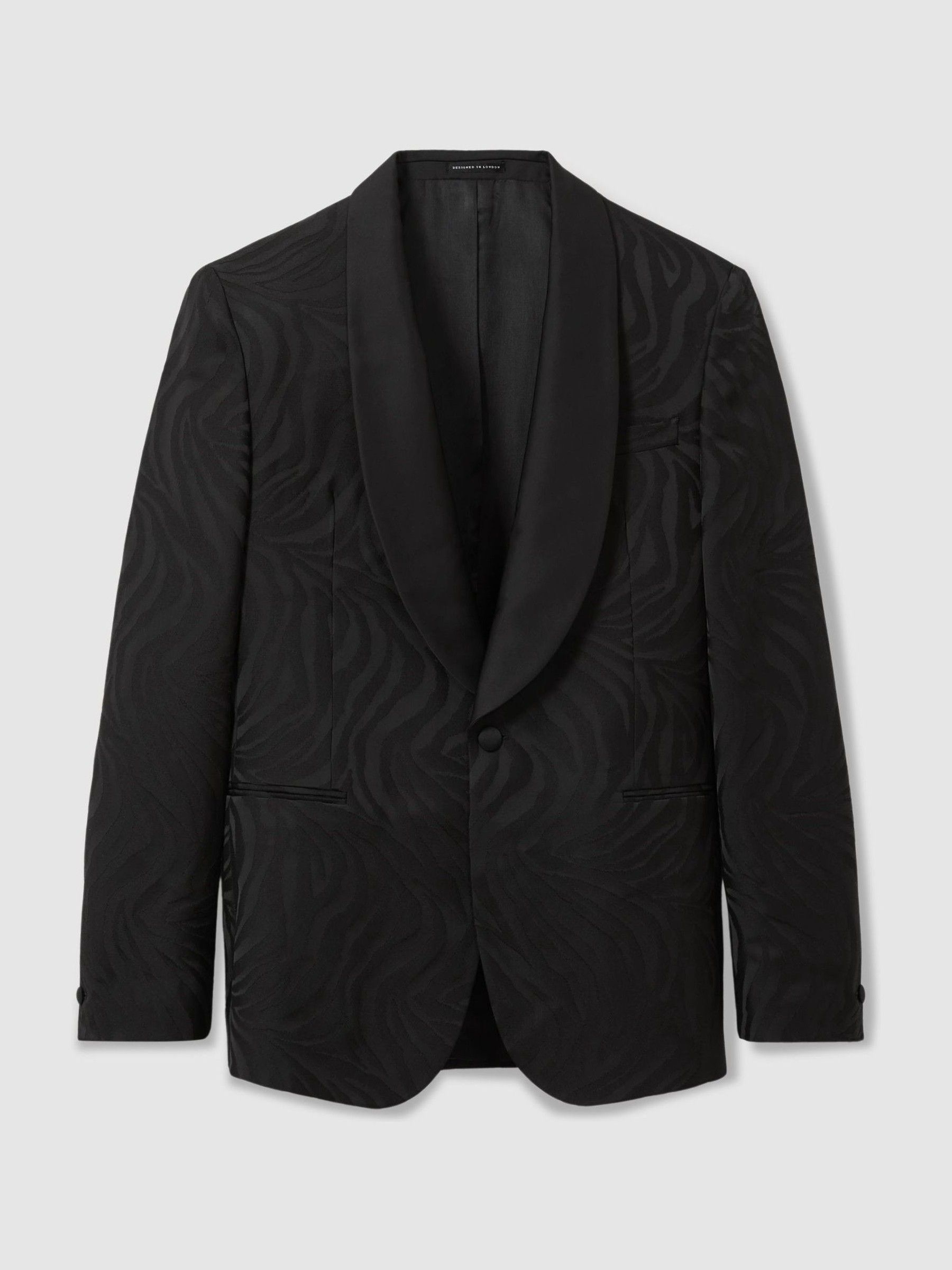 Wool-Blend Jacquard Tuxedo Jacket in Black