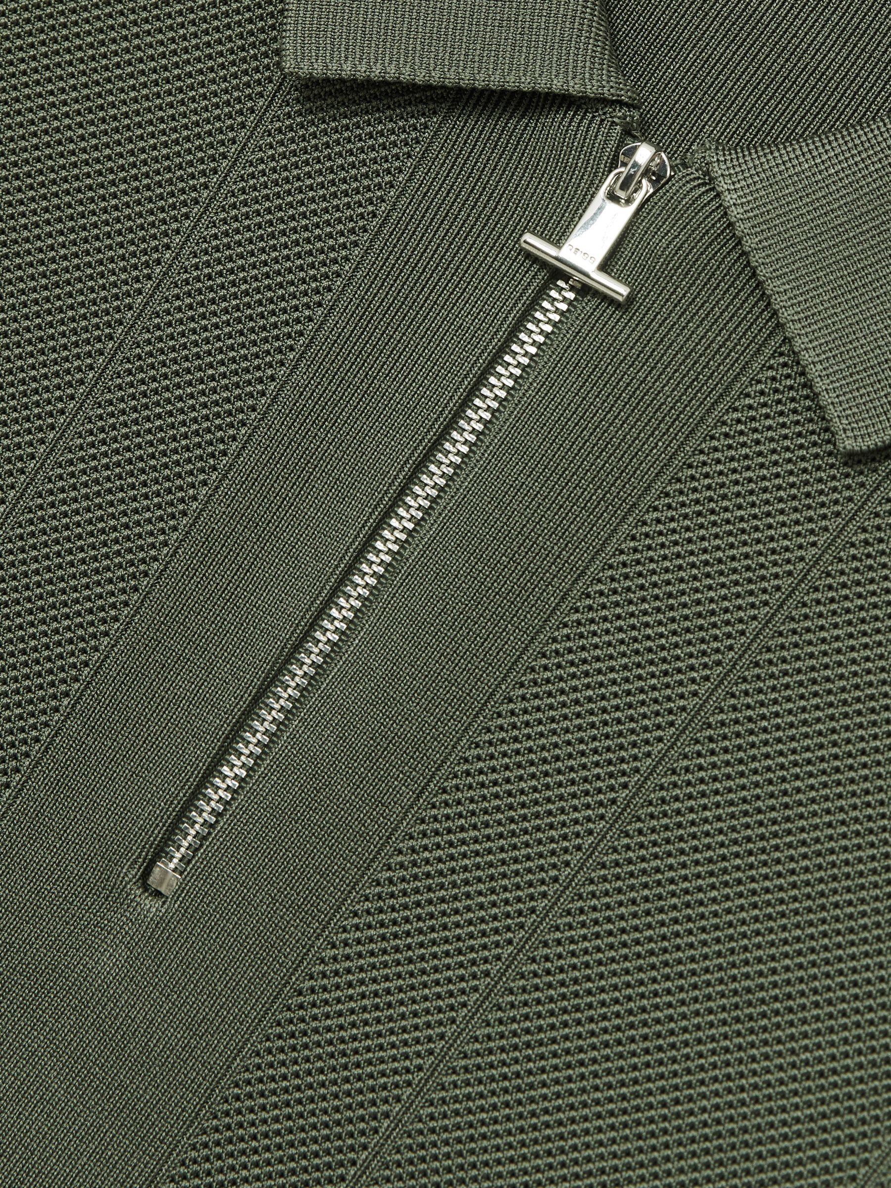 Half-Zip Textured-Knit Polo Shirt in Herb Green
