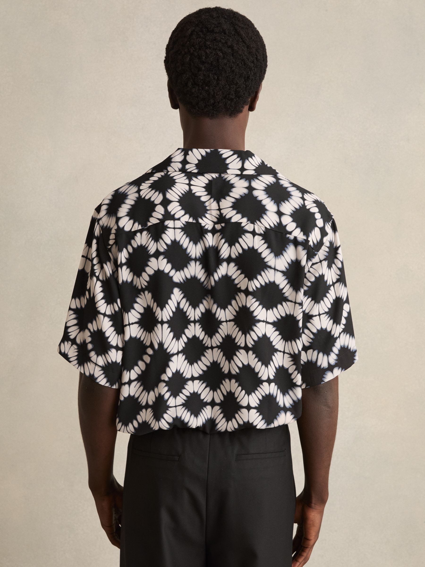 Abstract Floral Print Cuban Shirt in Black Multi