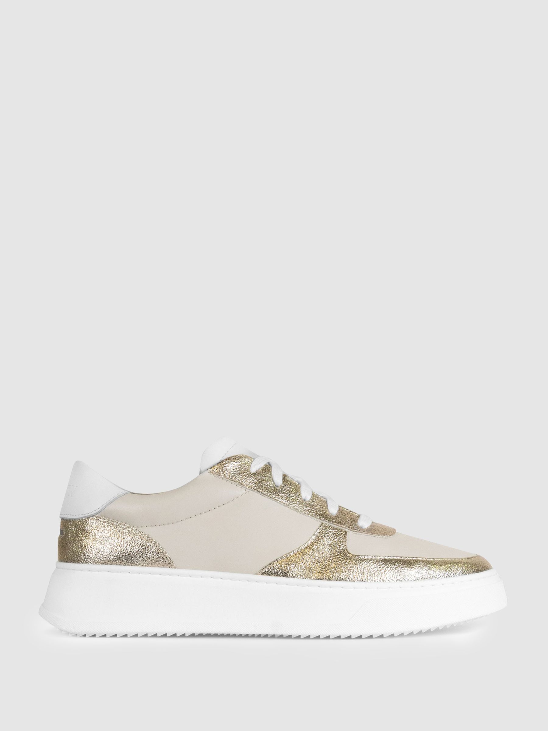Unseen Footwear Leather Marais Trainers in White/Gold