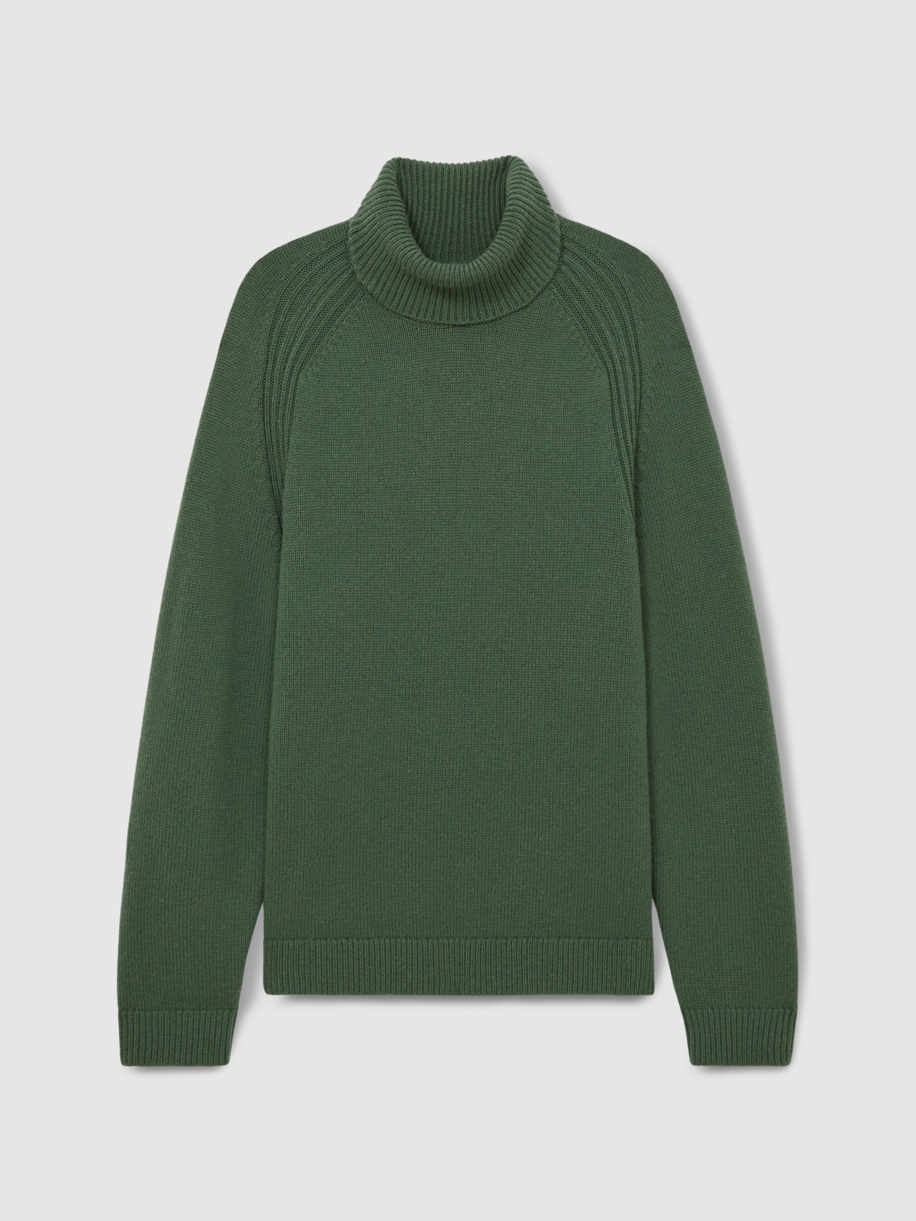 Wool-Blend Ridge-Seam Roll-Neck Jumper in Green Smoke