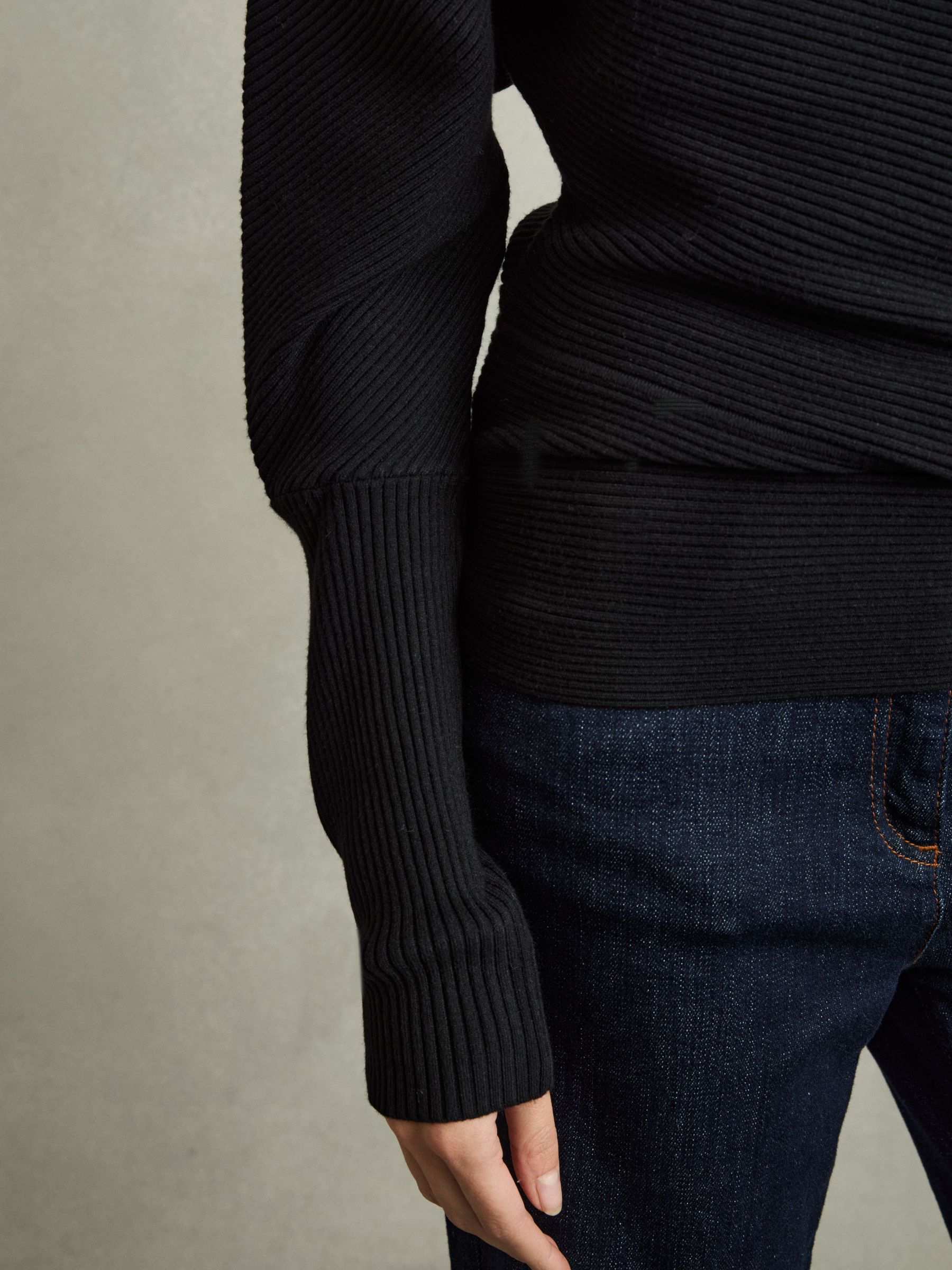 Asymmetric Draped Knitted Jumper in Black