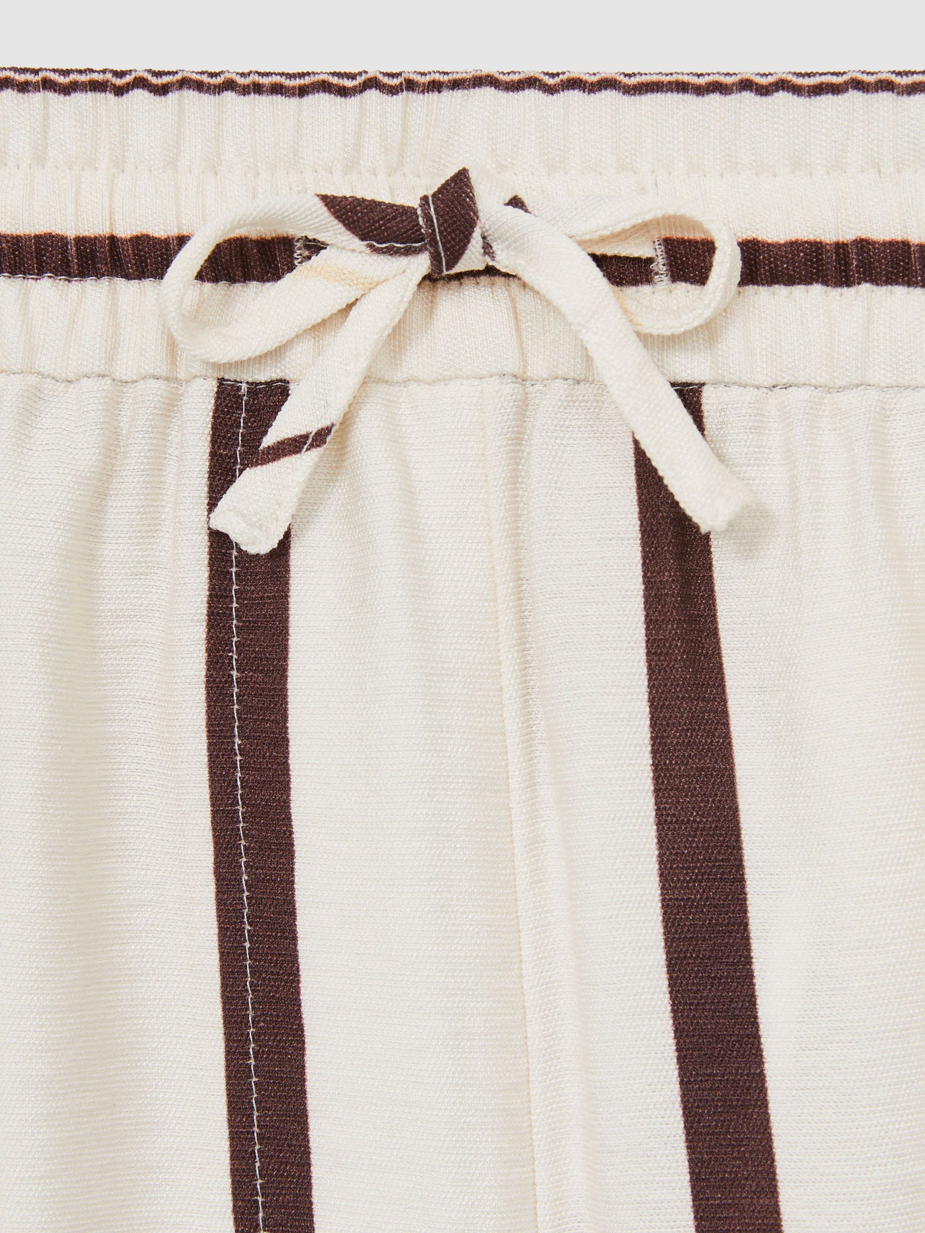 Stripe-Print Drawstring Shorts in White/Brown