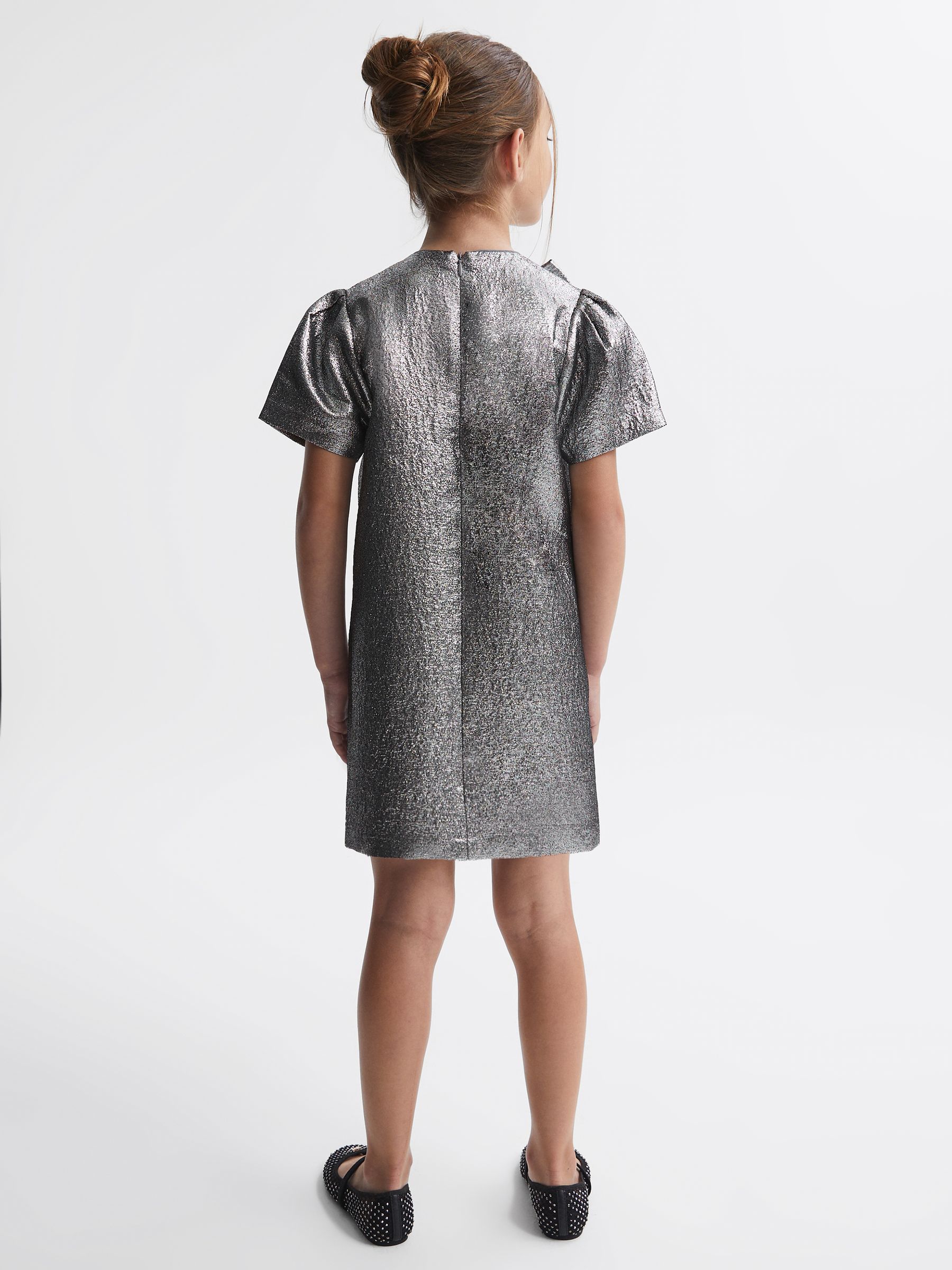 Metallic Bow Dress in Silver