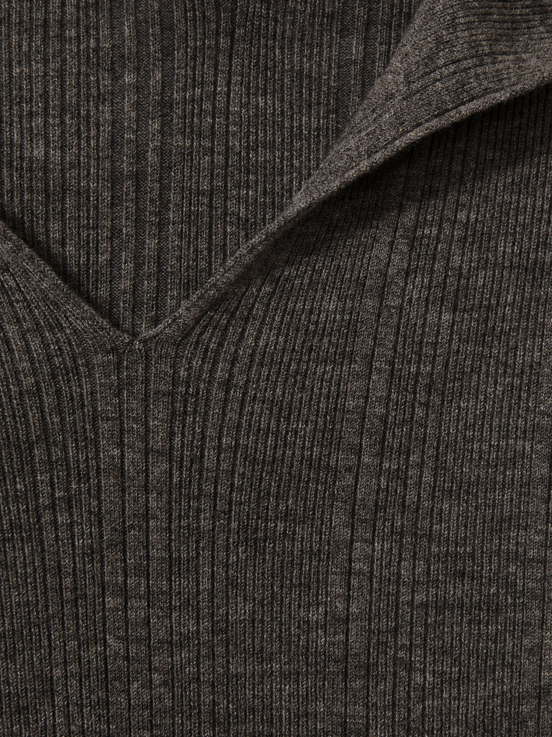 Wool-Blend Rib-Knit Hooded Jumper in Charcoal
